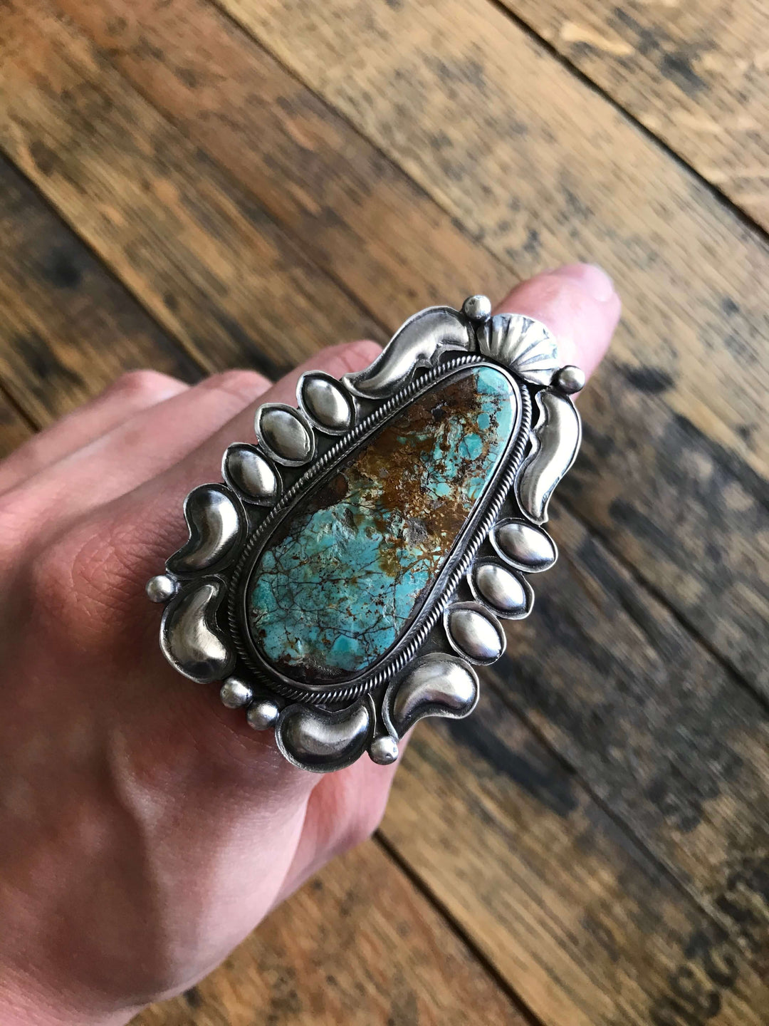 The Royston Turquoise Statement Ring, Sz 9-Rings-Calli Co., Turquoise and Silver Jewelry, Native American Handmade, Zuni Tribe, Navajo Tribe, Brock Texas