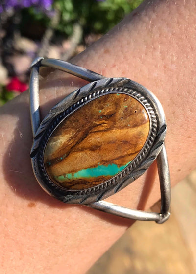 The Isla Turquoise Ribbon Cuff-Bracelets & Cuffs-Calli Co., Turquoise and Silver Jewelry, Native American Handmade, Zuni Tribe, Navajo Tribe, Brock Texas