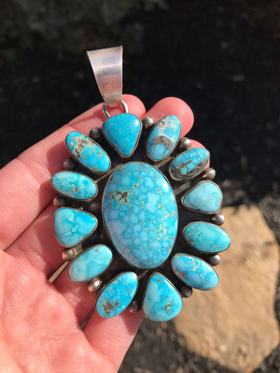 The Beacon Turquoise Pendant-Pendants-Calli Co., Turquoise and Silver Jewelry, Native American Handmade, Zuni Tribe, Navajo Tribe, Brock Texas