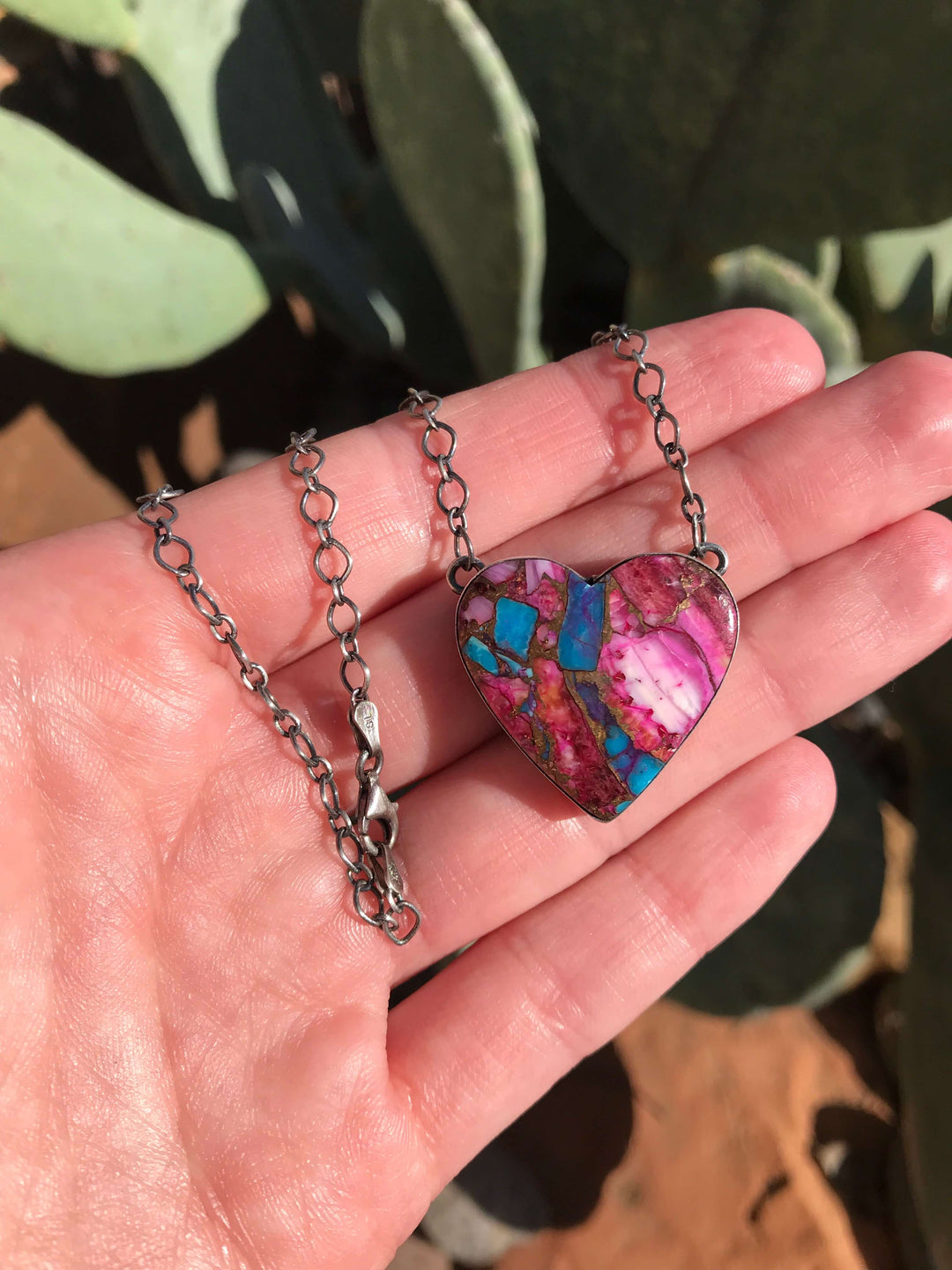 The Heart Necklace, 115-Necklaces-Calli Co., Turquoise and Silver Jewelry, Native American Handmade, Zuni Tribe, Navajo Tribe, Brock Texas