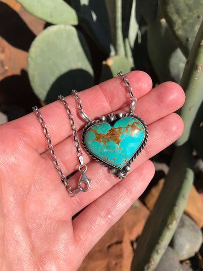 The Heart Necklace, 53-Necklaces-Calli Co., Turquoise and Silver Jewelry, Native American Handmade, Zuni Tribe, Navajo Tribe, Brock Texas