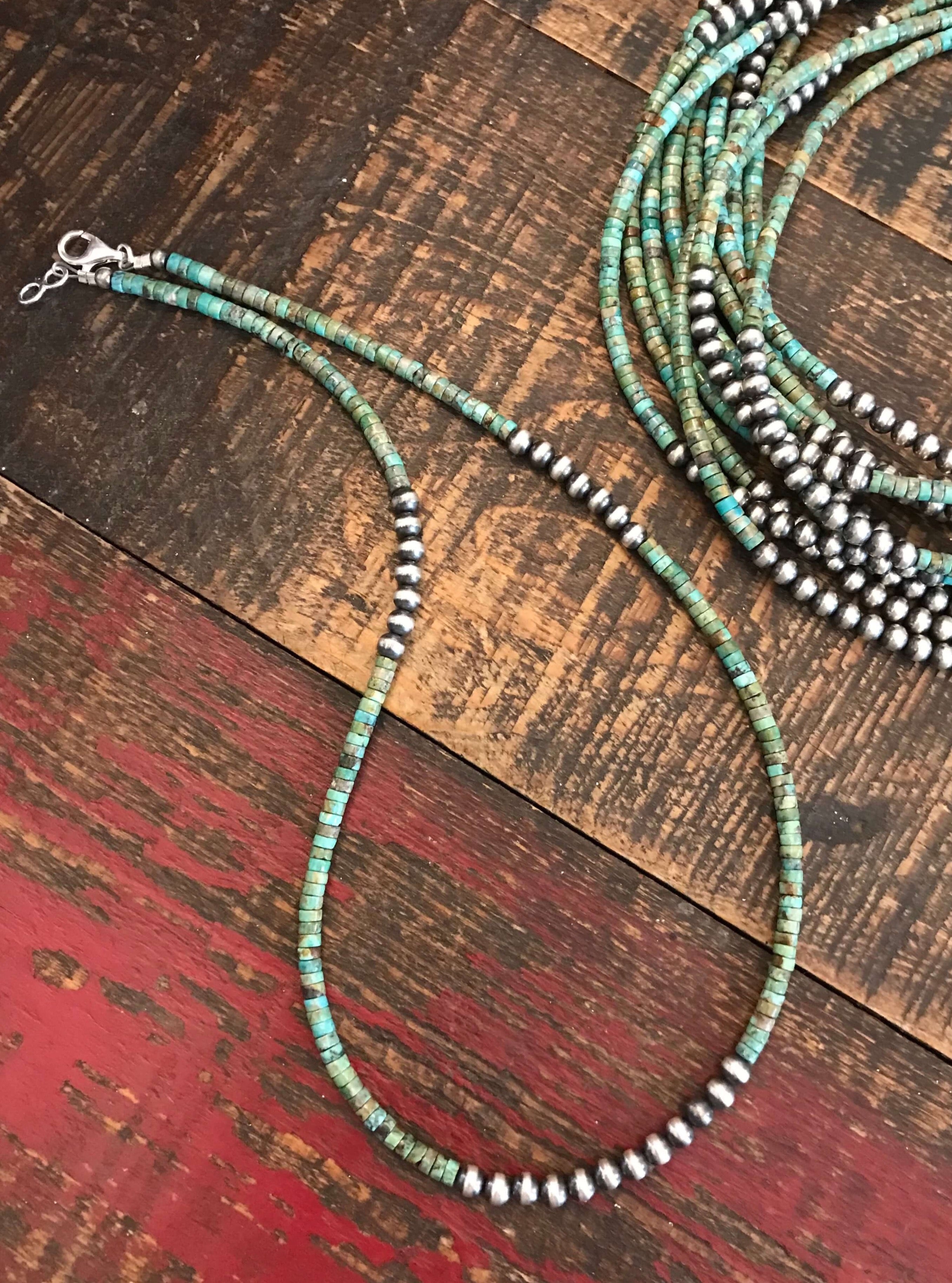 The Granado Necklace in Green, 20"-Necklaces-Calli Co., Turquoise and Silver Jewelry, Native American Handmade, Zuni Tribe, Navajo Tribe, Brock Texas