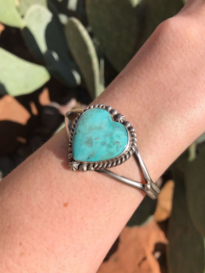 The Grande Heart Cuff, 3-Bracelets & Cuffs-Calli Co., Turquoise and Silver Jewelry, Native American Handmade, Zuni Tribe, Navajo Tribe, Brock Texas