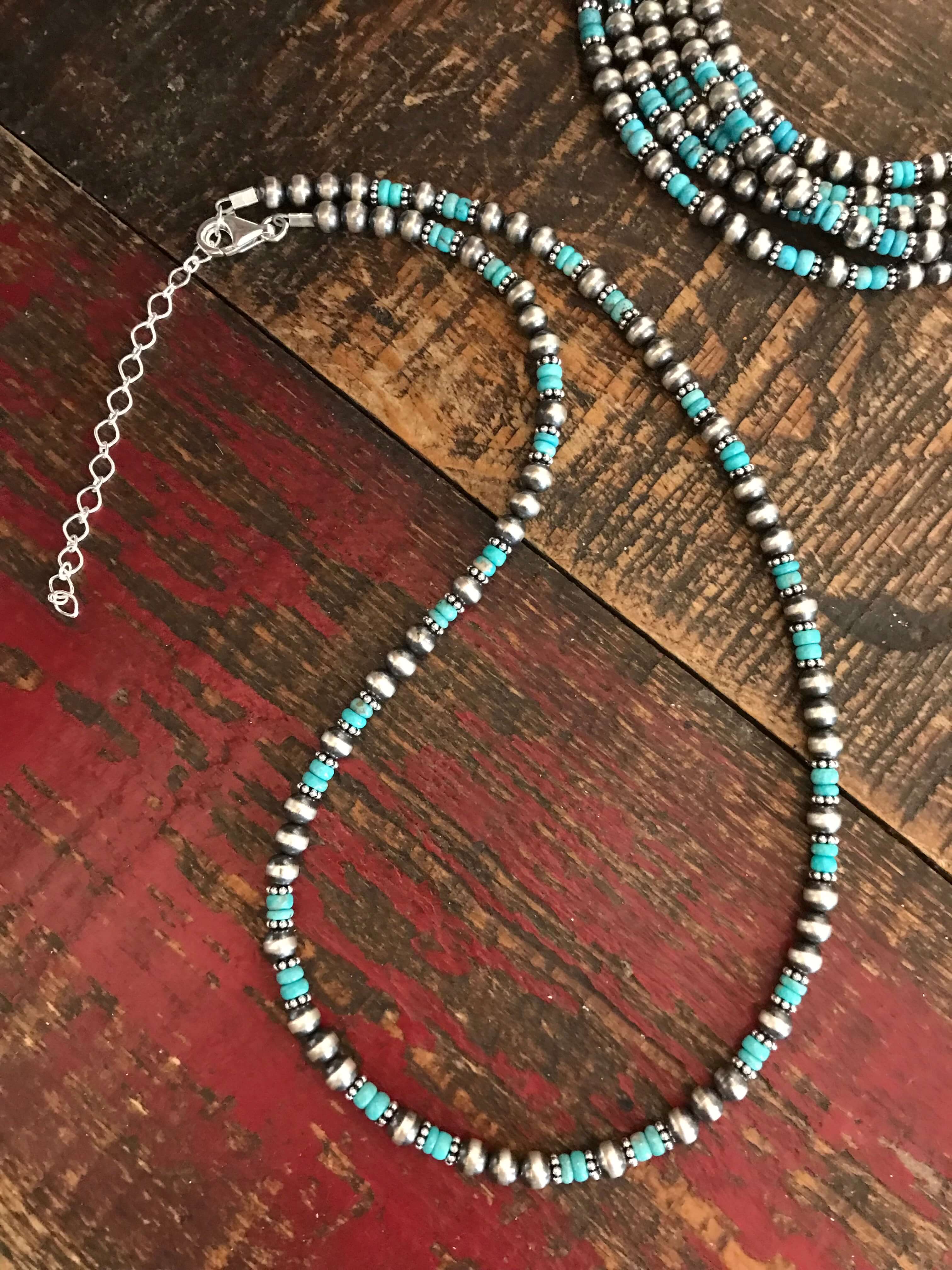 The Badlands Necklace in Blue Turquoise-Necklaces-Calli Co., Turquoise and Silver Jewelry, Native American Handmade, Zuni Tribe, Navajo Tribe, Brock Texas