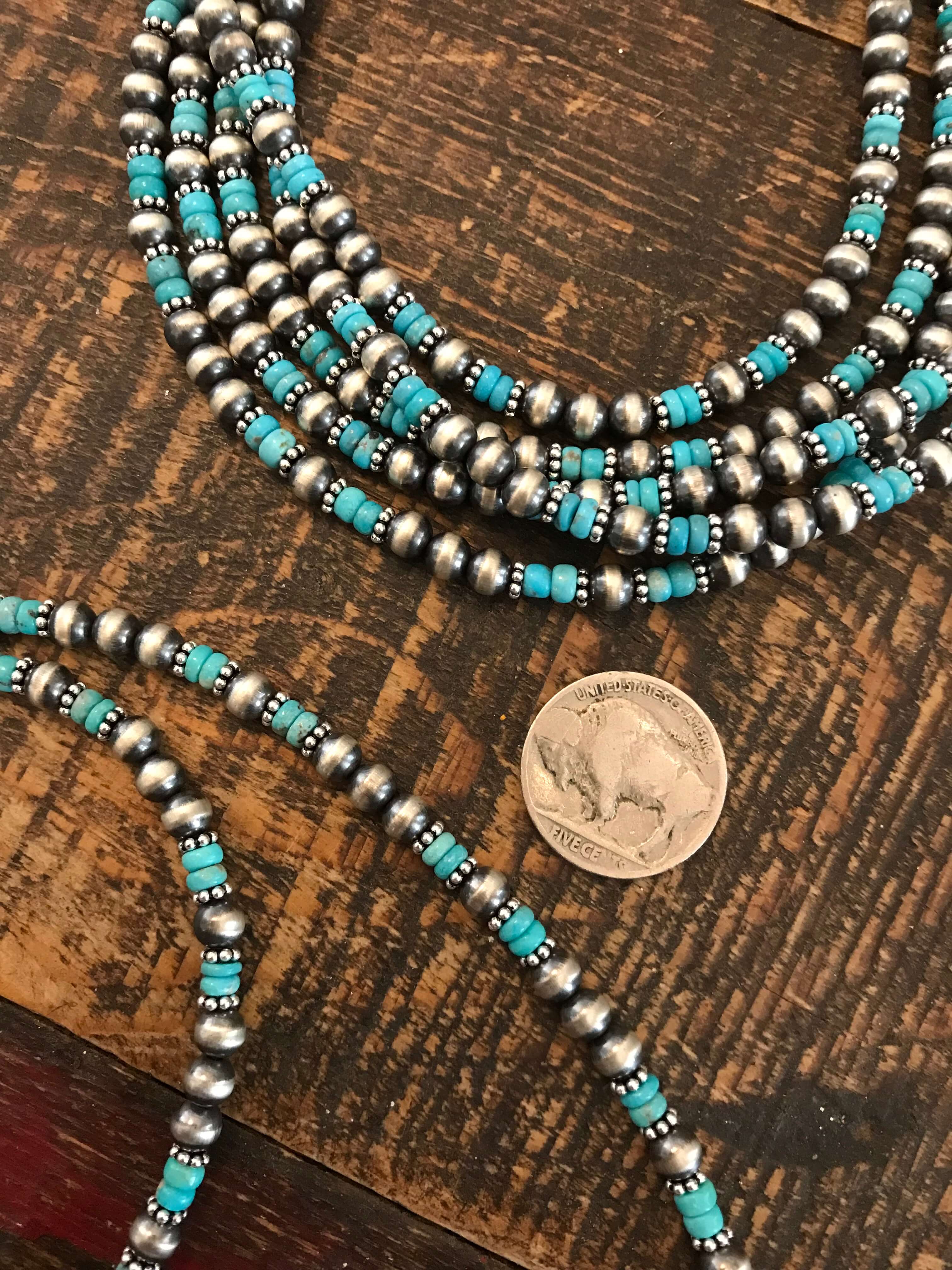 The Badlands Necklace in Blue Turquoise-Necklaces-Calli Co., Turquoise and Silver Jewelry, Native American Handmade, Zuni Tribe, Navajo Tribe, Brock Texas