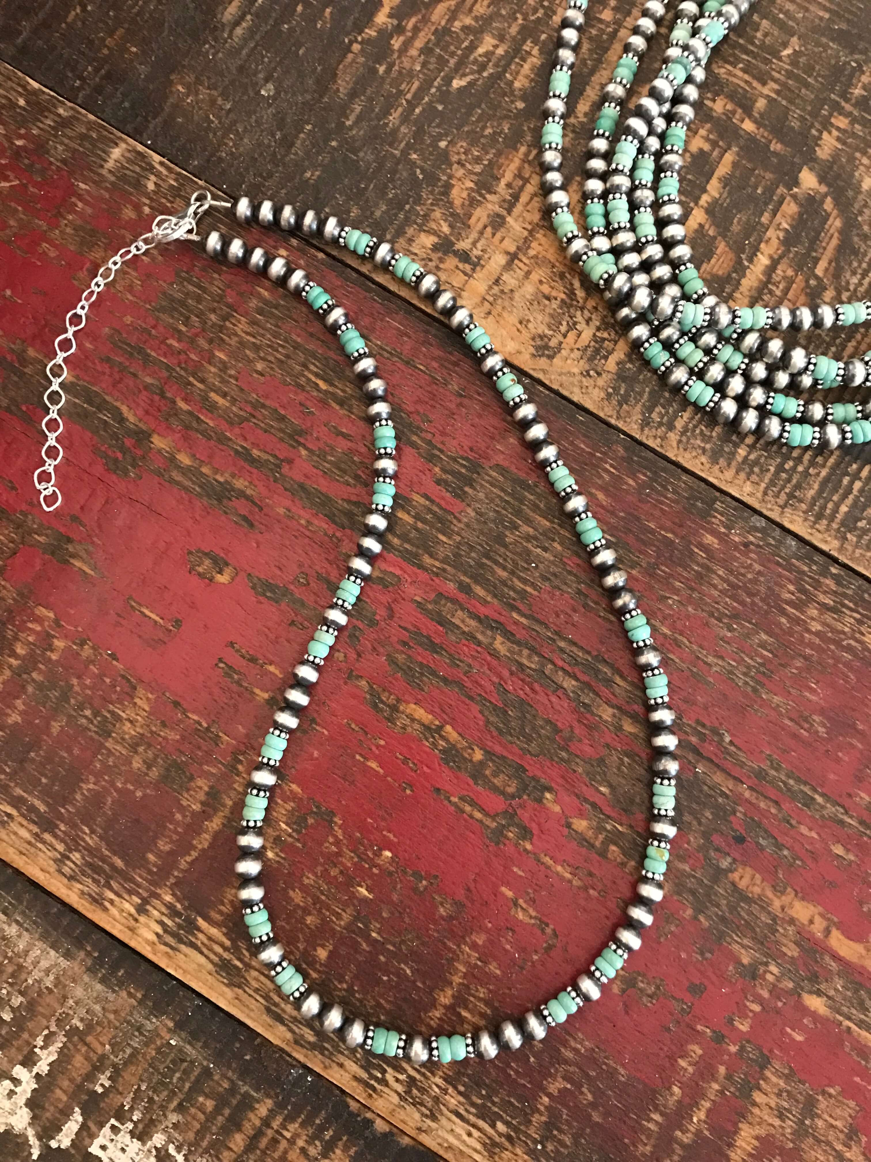 The Badlands Necklace in Green Turquoise-Necklaces-Calli Co., Turquoise and Silver Jewelry, Native American Handmade, Zuni Tribe, Navajo Tribe, Brock Texas