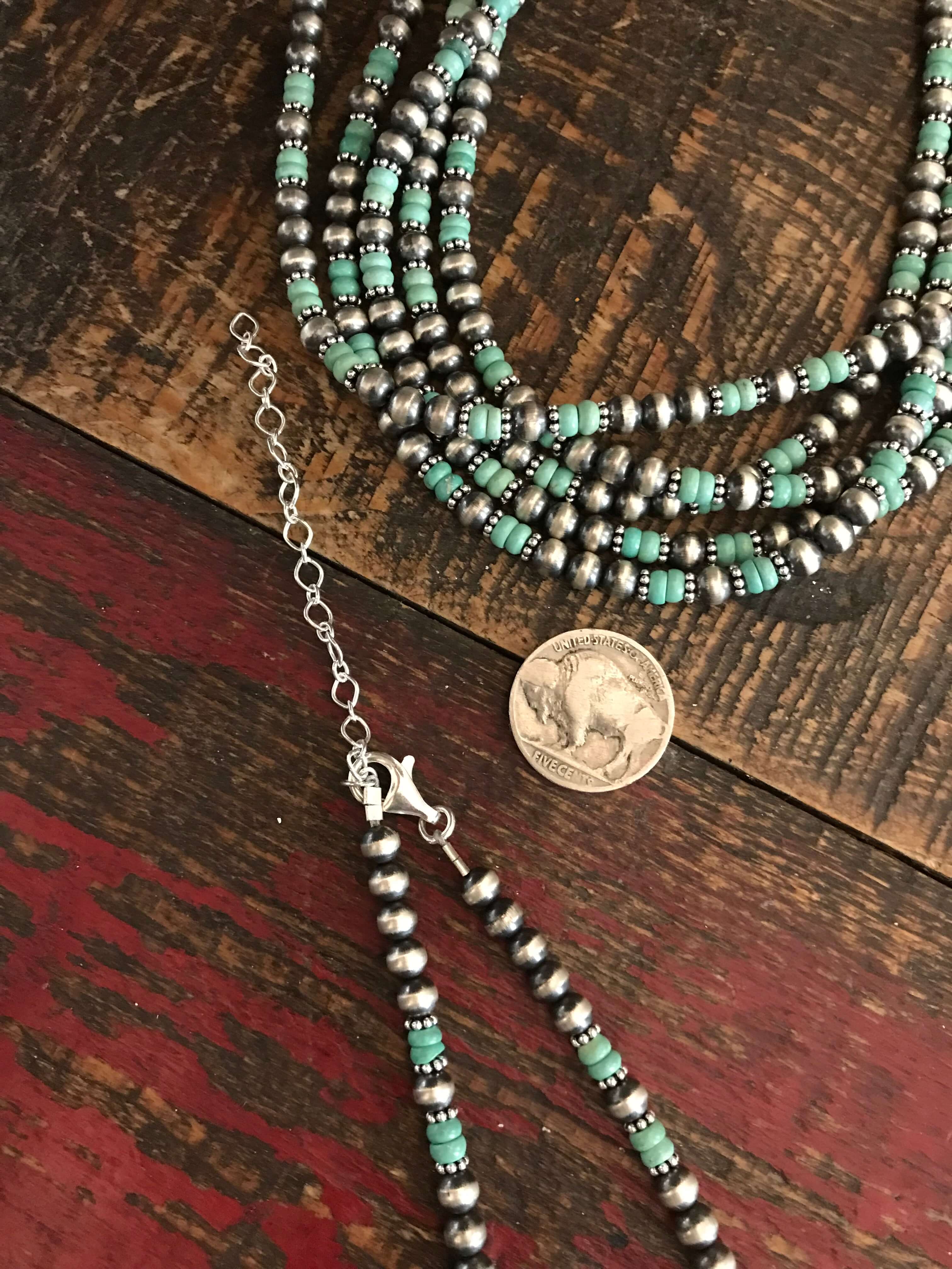 The Badlands Necklace in Green Turquoise-Necklaces-Calli Co., Turquoise and Silver Jewelry, Native American Handmade, Zuni Tribe, Navajo Tribe, Brock Texas