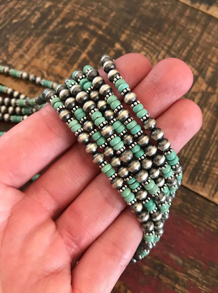 The Badlands Necklace in Green Turquoise-Necklaces-Calli Co., Turquoise and Silver Jewelry, Native American Handmade, Zuni Tribe, Navajo Tribe, Brock Texas