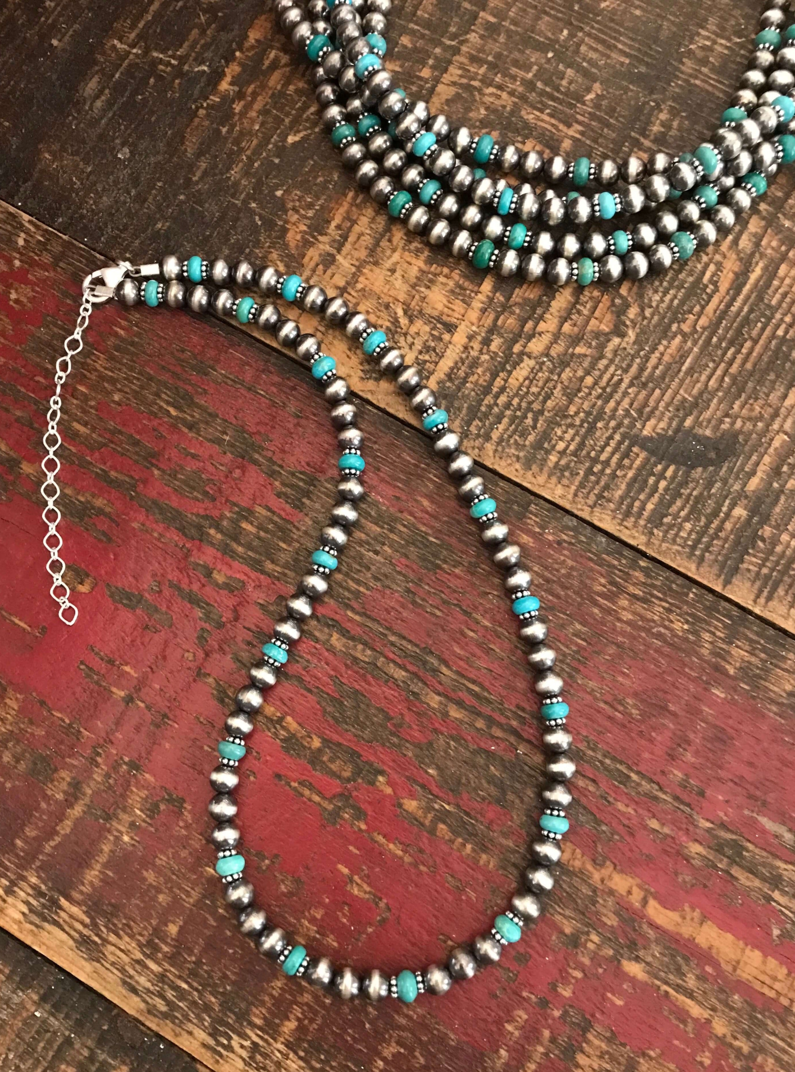 The Dakota Necklace in Turquoise-Necklaces-Calli Co., Turquoise and Silver Jewelry, Native American Handmade, Zuni Tribe, Navajo Tribe, Brock Texas