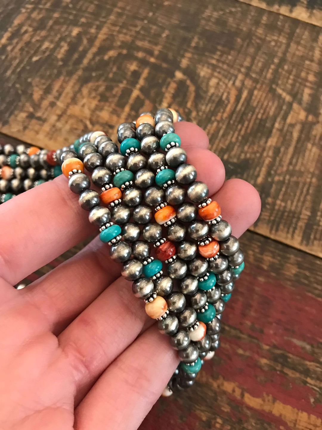 The Dakota Necklace in Turquoise and Spiny-Necklaces-Calli Co., Turquoise and Silver Jewelry, Native American Handmade, Zuni Tribe, Navajo Tribe, Brock Texas