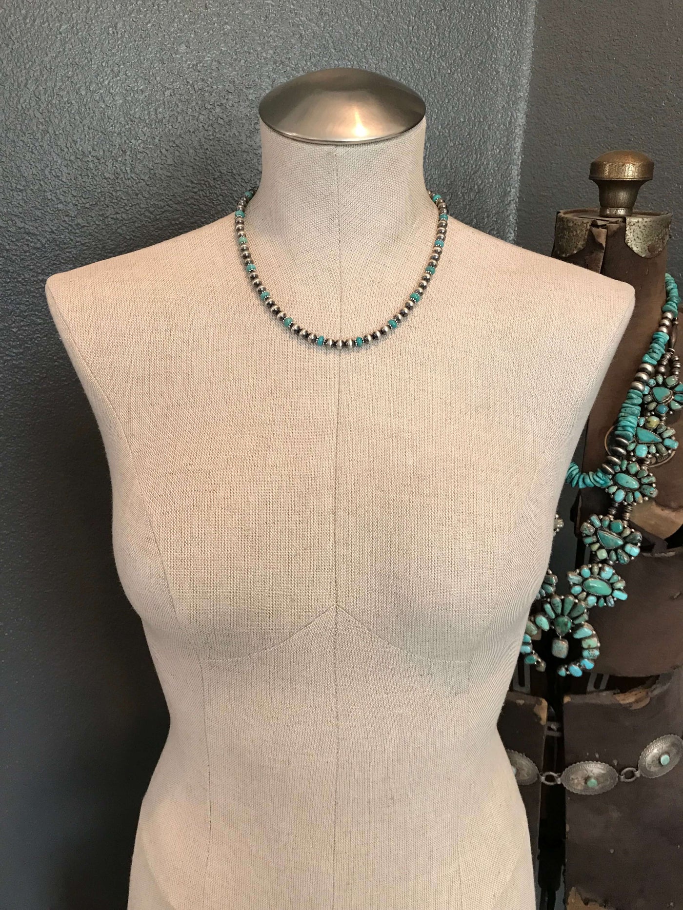 The Dakota Necklace in Turquoise-Necklaces-Calli Co., Turquoise and Silver Jewelry, Native American Handmade, Zuni Tribe, Navajo Tribe, Brock Texas