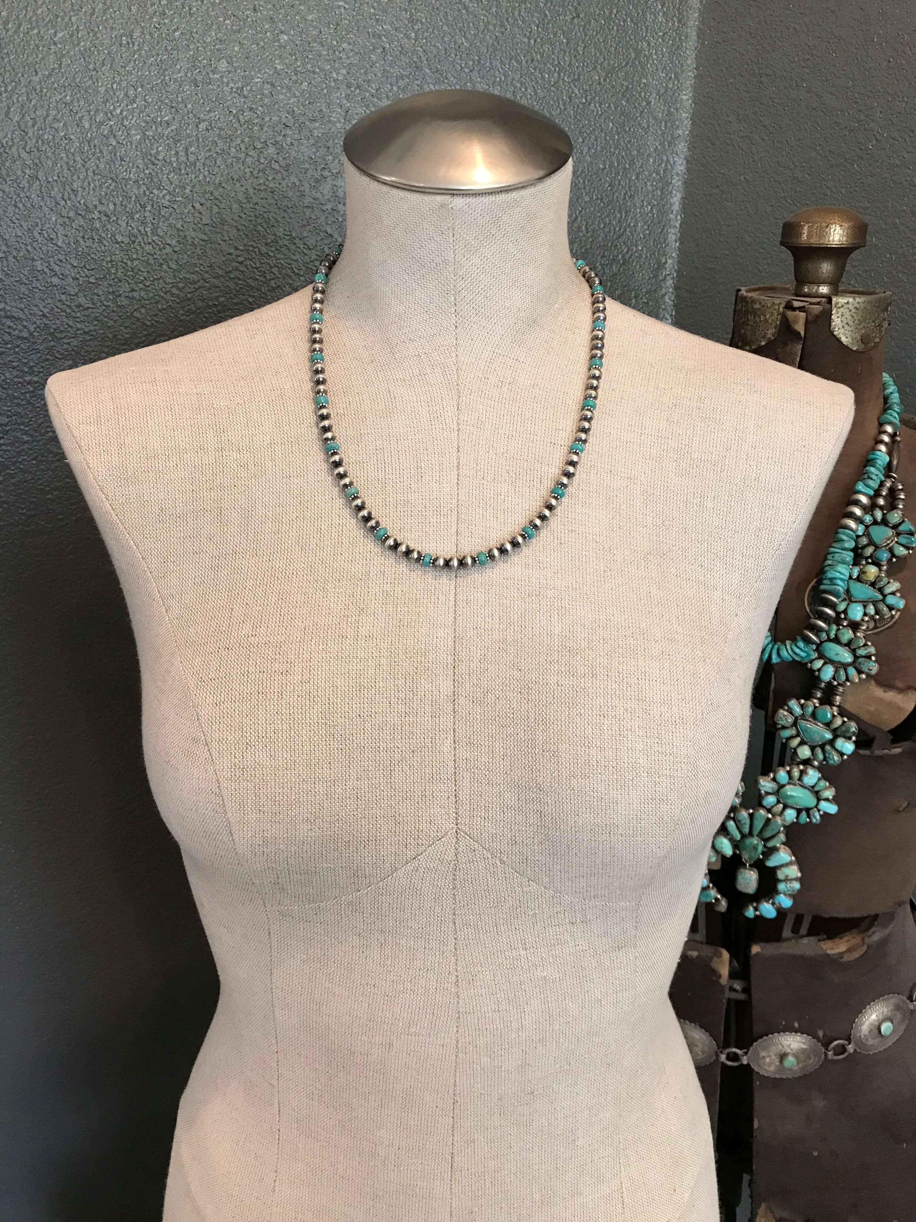 The Dakota Necklace in Turquoise-Necklaces-Calli Co., Turquoise and Silver Jewelry, Native American Handmade, Zuni Tribe, Navajo Tribe, Brock Texas