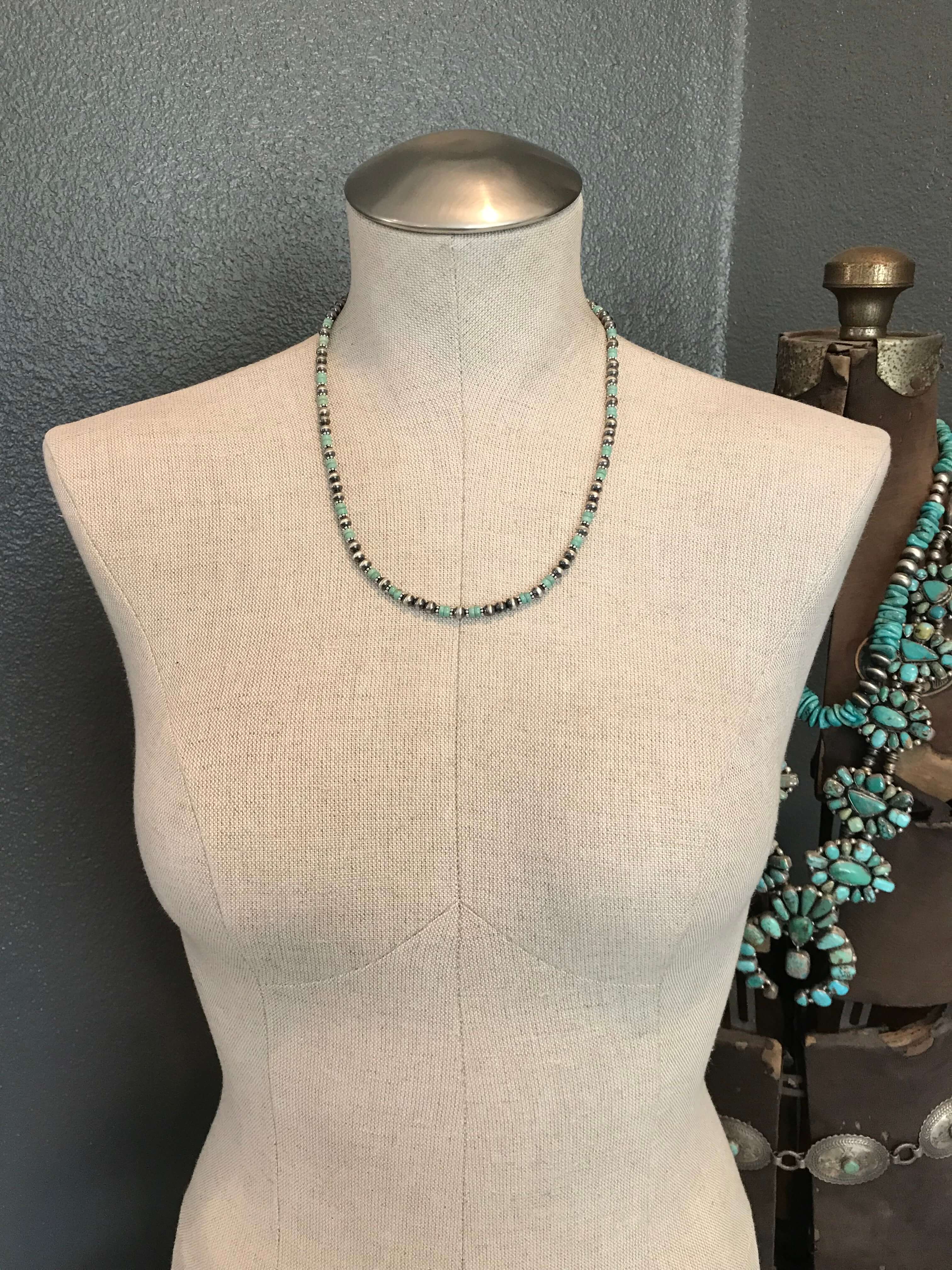 The Badlands Necklace in Green Turquoise-Necklaces-Calli Co., Turquoise and Silver Jewelry, Native American Handmade, Zuni Tribe, Navajo Tribe, Brock Texas