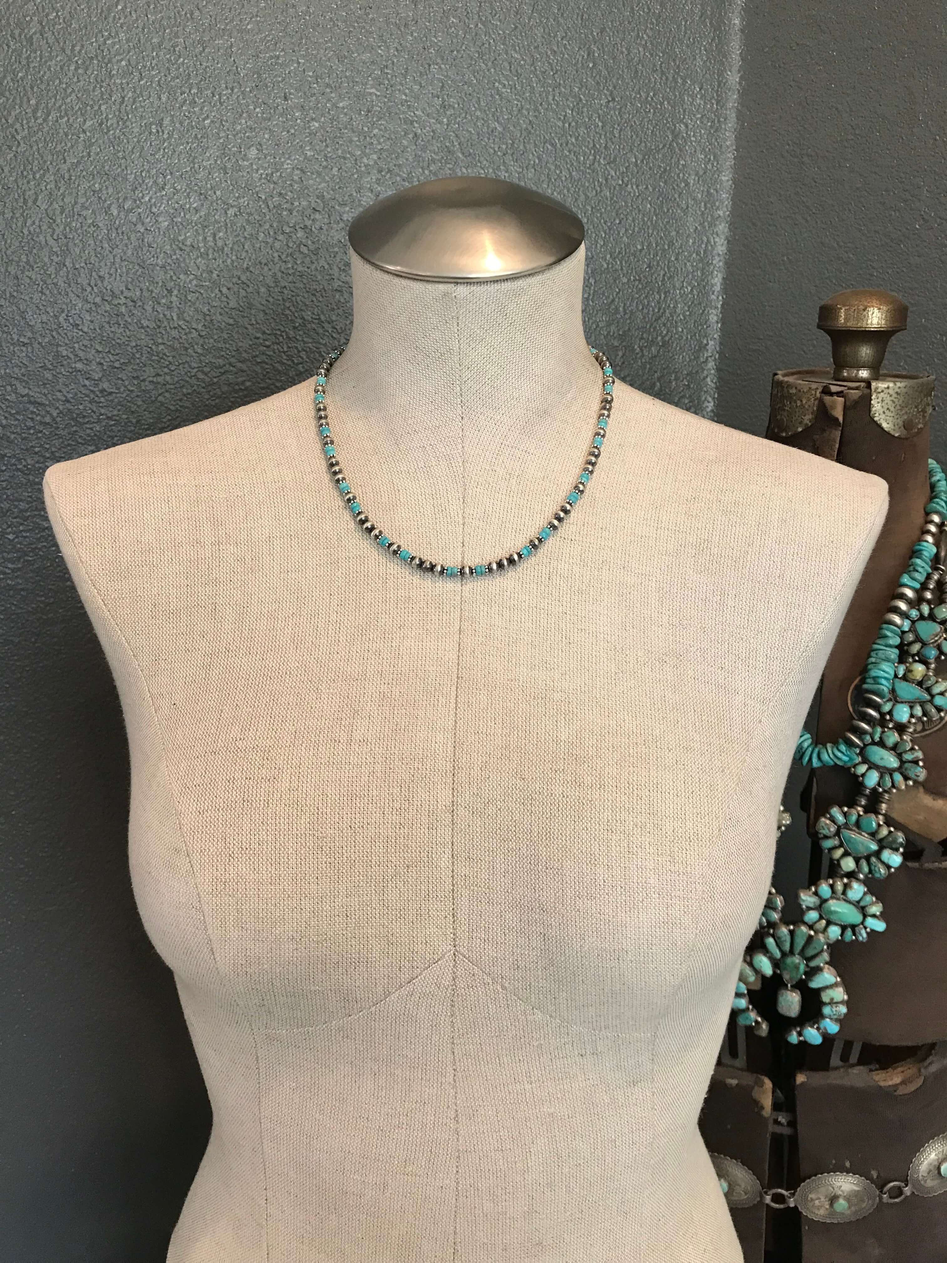 The Badlands Necklace in Green Turquoise-Necklaces-Calli Co., Turquoise and Silver Jewelry, Native American Handmade, Zuni Tribe, Navajo Tribe, Brock Texas