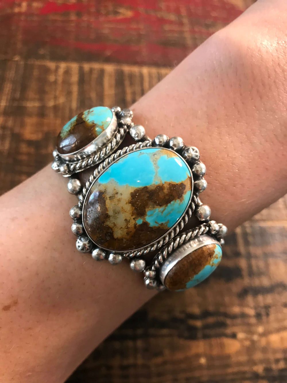 The Luna Jacal Turquoise Cuff-Bracelets & Cuffs-Calli Co., Turquoise and Silver Jewelry, Native American Handmade, Zuni Tribe, Navajo Tribe, Brock Texas