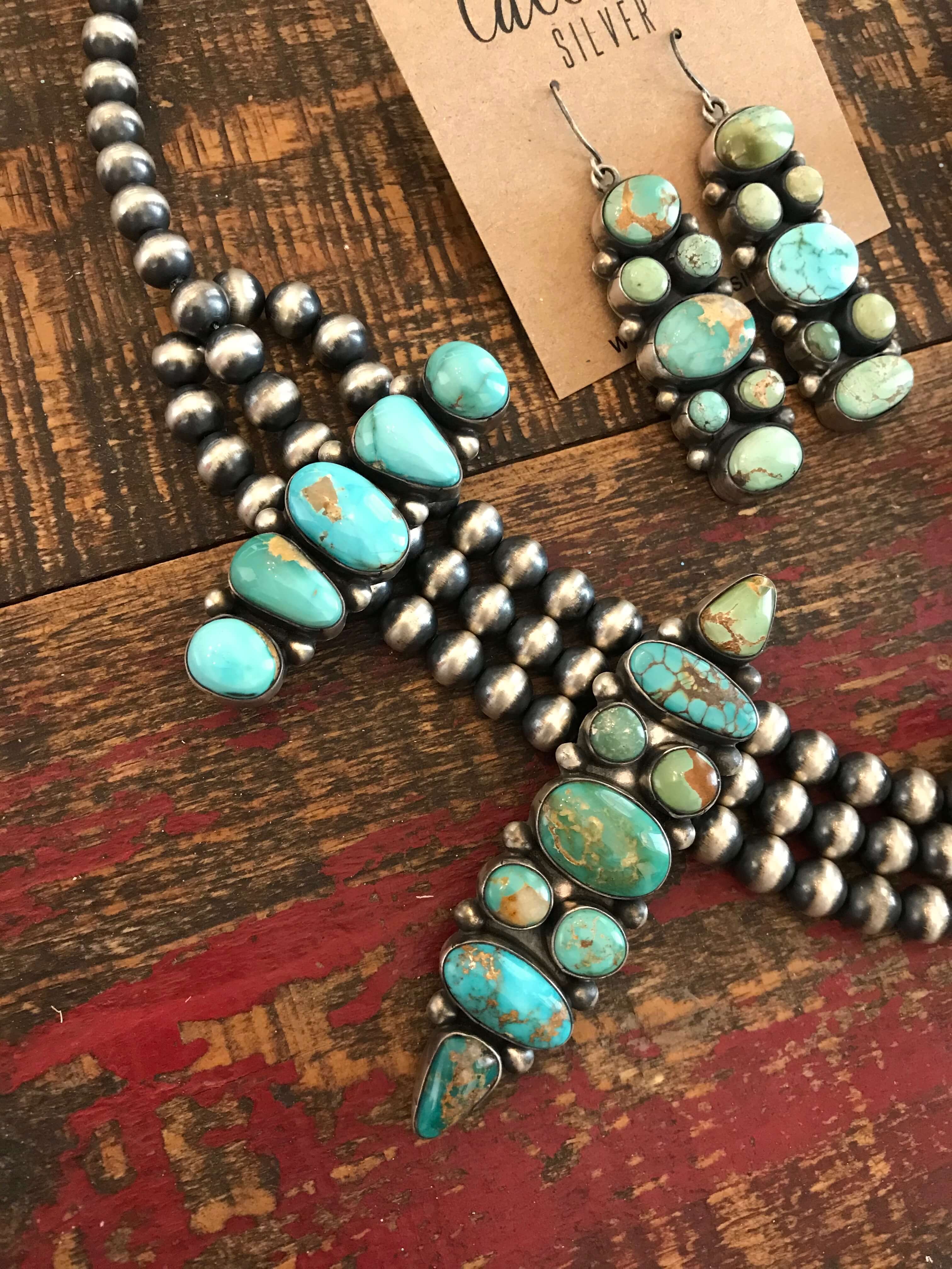 The Rio Oso Statement Necklace Set-Necklaces-Calli Co., Turquoise and Silver Jewelry, Native American Handmade, Zuni Tribe, Navajo Tribe, Brock Texas