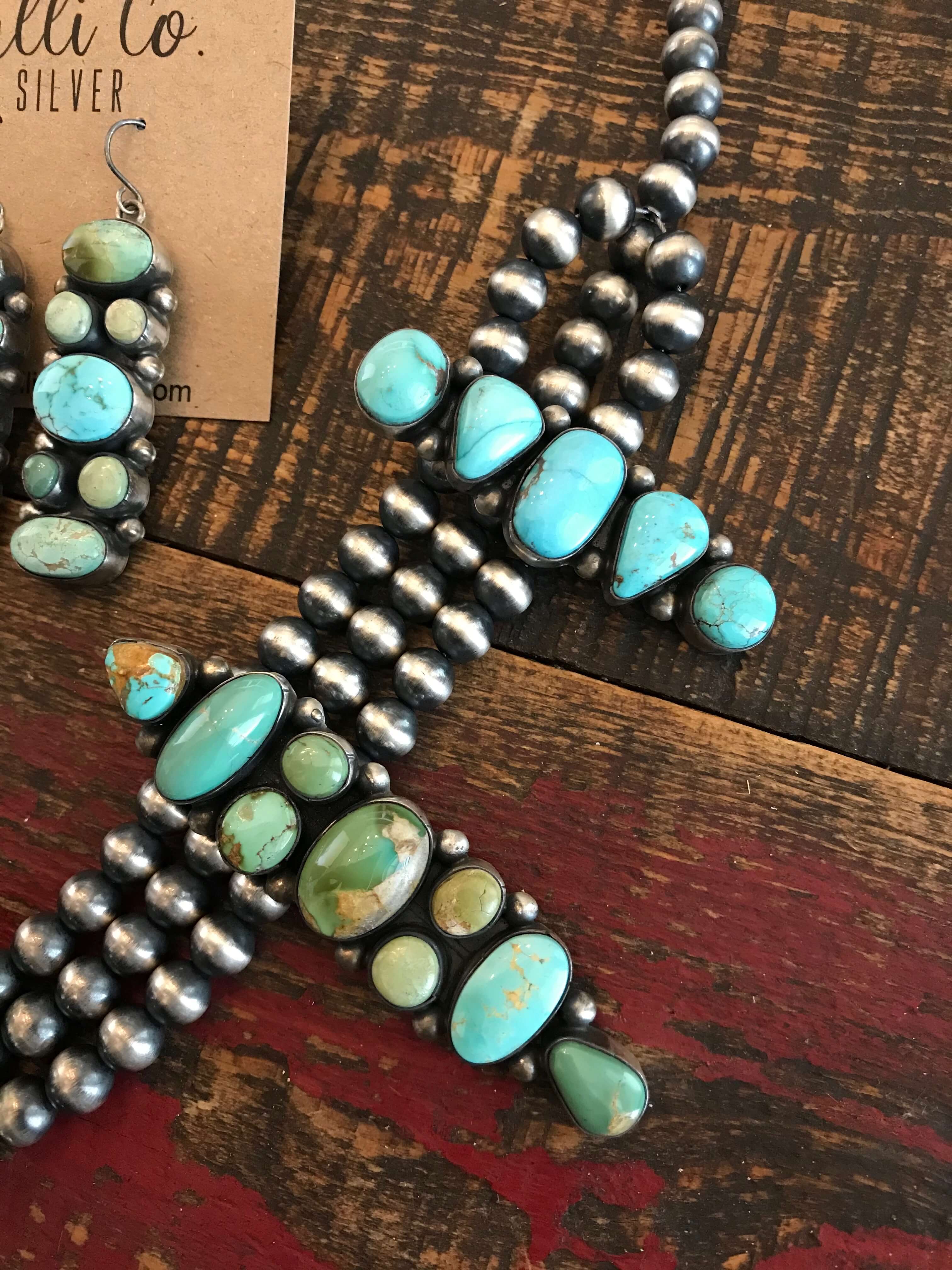 The Rio Oso Statement Necklace Set-Necklaces-Calli Co., Turquoise and Silver Jewelry, Native American Handmade, Zuni Tribe, Navajo Tribe, Brock Texas