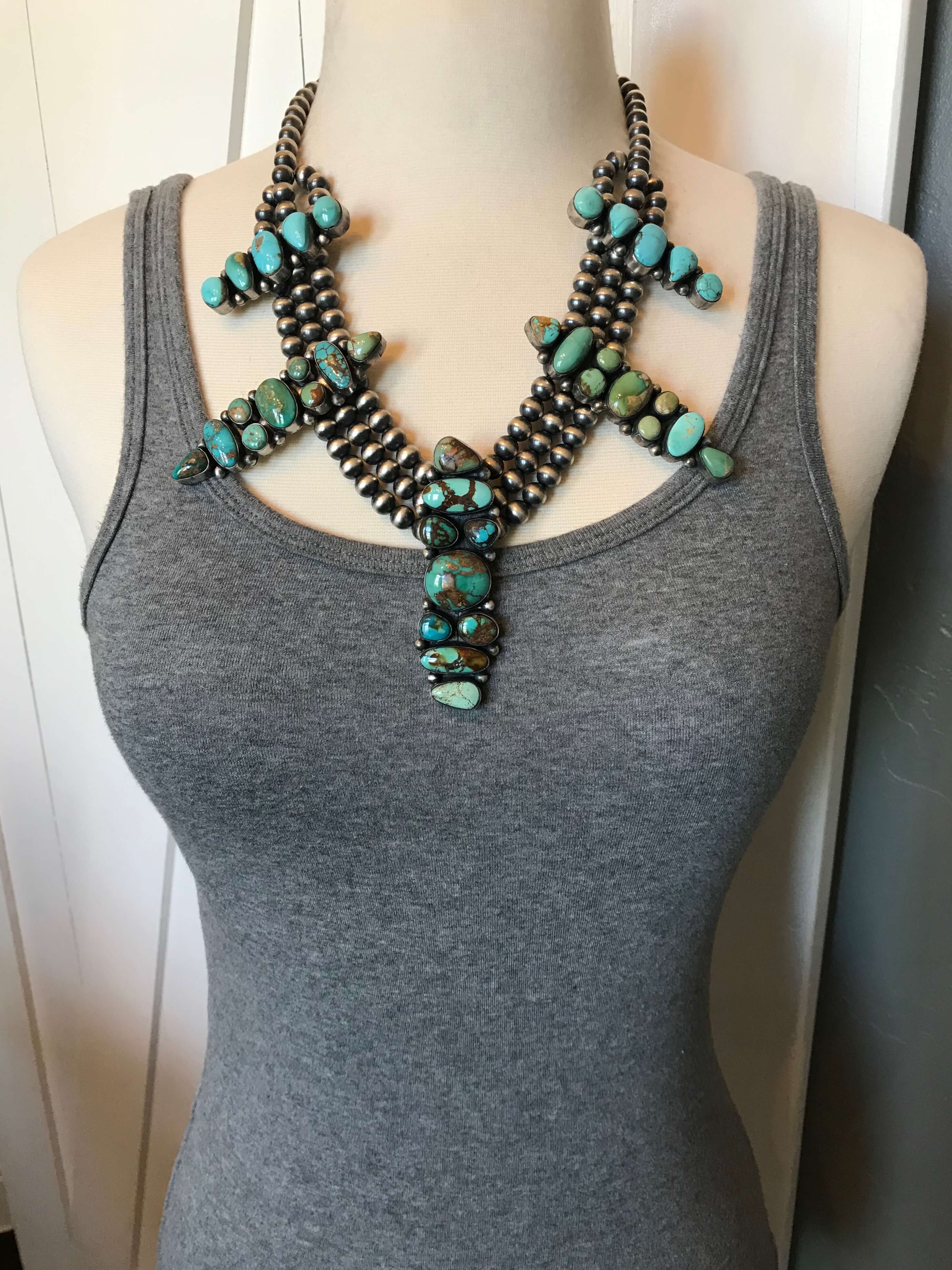 The Rio Oso Royston Statement Necklace Set-Necklaces-Calli Co., Turquoise and Silver Jewelry, Native American Handmade, Zuni Tribe, Navajo Tribe, Brock Texas