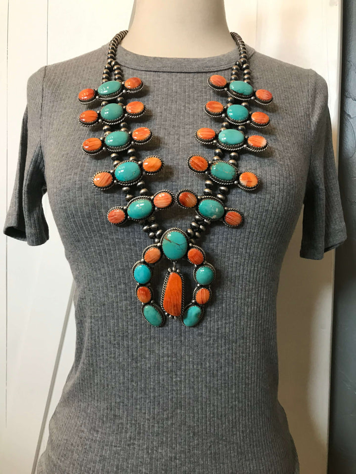 The Wynn Royston and Spiny Squash Blossom Set-Necklaces-Calli Co., Turquoise and Silver Jewelry, Native American Handmade, Zuni Tribe, Navajo Tribe, Brock Texas