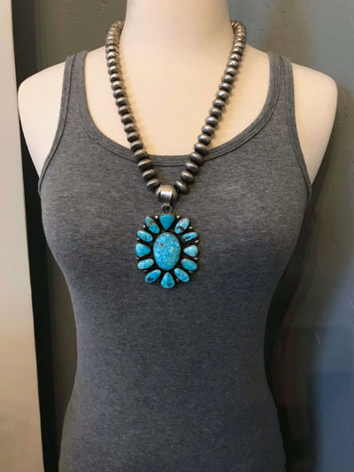 The Beacon Turquoise Pendant-Pendants-Calli Co., Turquoise and Silver Jewelry, Native American Handmade, Zuni Tribe, Navajo Tribe, Brock Texas