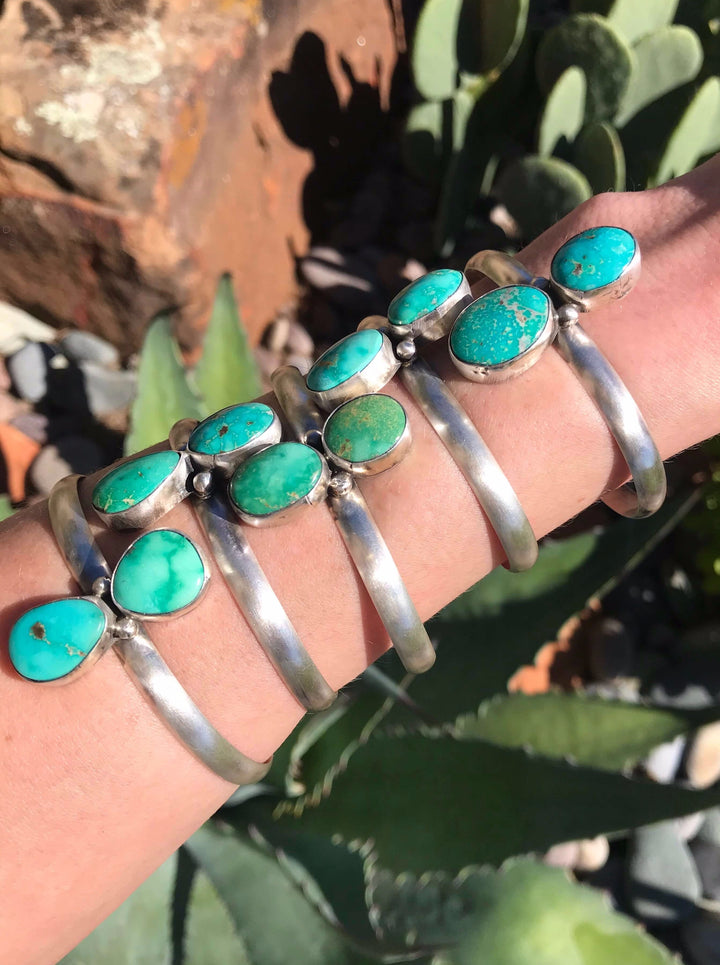 The Veronica Turquoise Cuffs-Bracelets & Cuffs-Calli Co., Turquoise and Silver Jewelry, Native American Handmade, Zuni Tribe, Navajo Tribe, Brock Texas