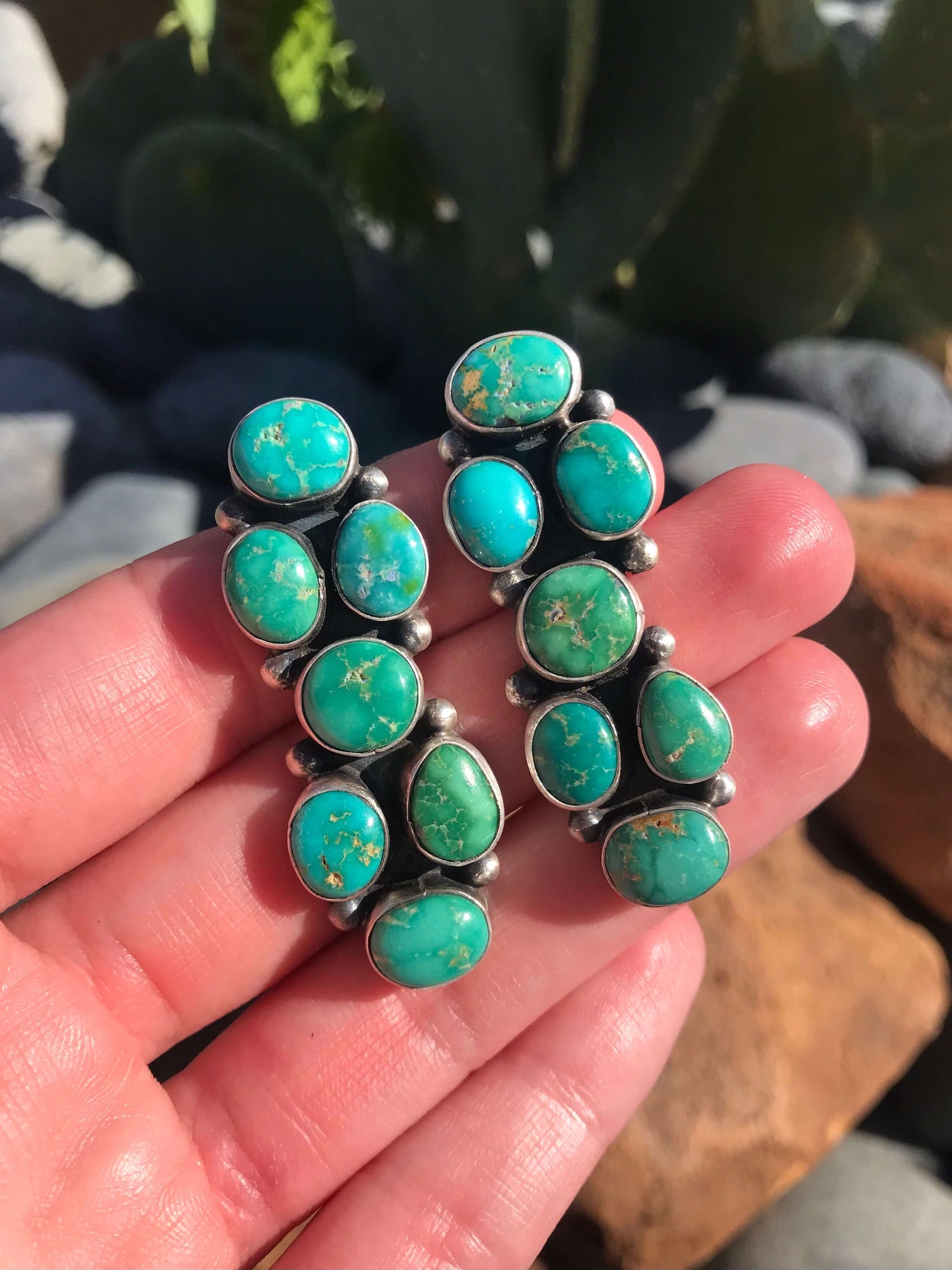 The Traveller Turquoise Earrings-Earrings-Calli Co., Turquoise and Silver Jewelry, Native American Handmade, Zuni Tribe, Navajo Tribe, Brock Texas