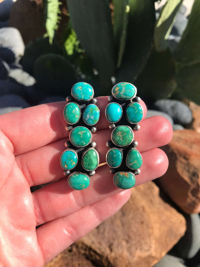 The Traveller Turquoise Earrings-Earrings-Calli Co., Turquoise and Silver Jewelry, Native American Handmade, Zuni Tribe, Navajo Tribe, Brock Texas
