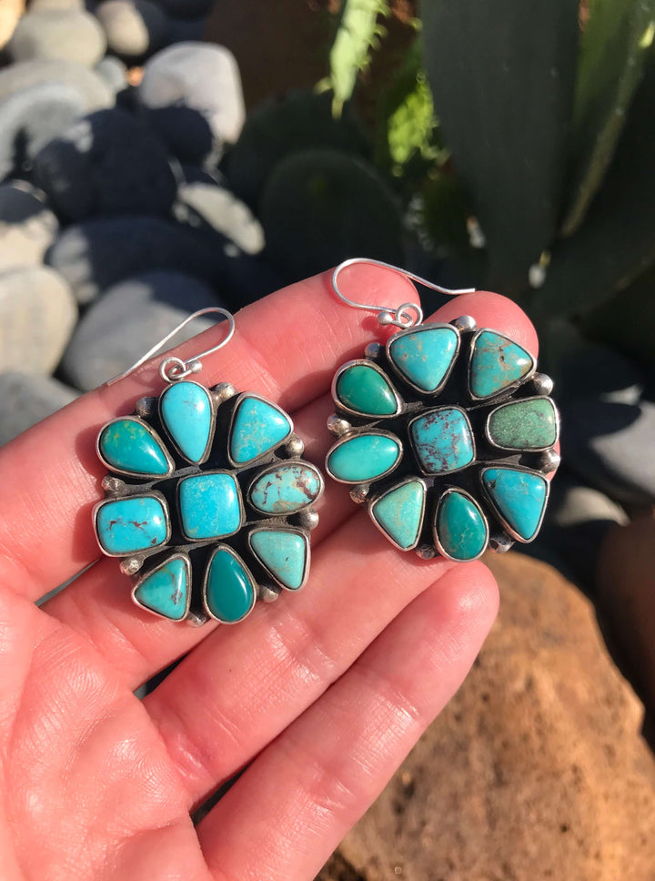The Kenos Turquoise Earrings-Earrings-Calli Co., Turquoise and Silver Jewelry, Native American Handmade, Zuni Tribe, Navajo Tribe, Brock Texas