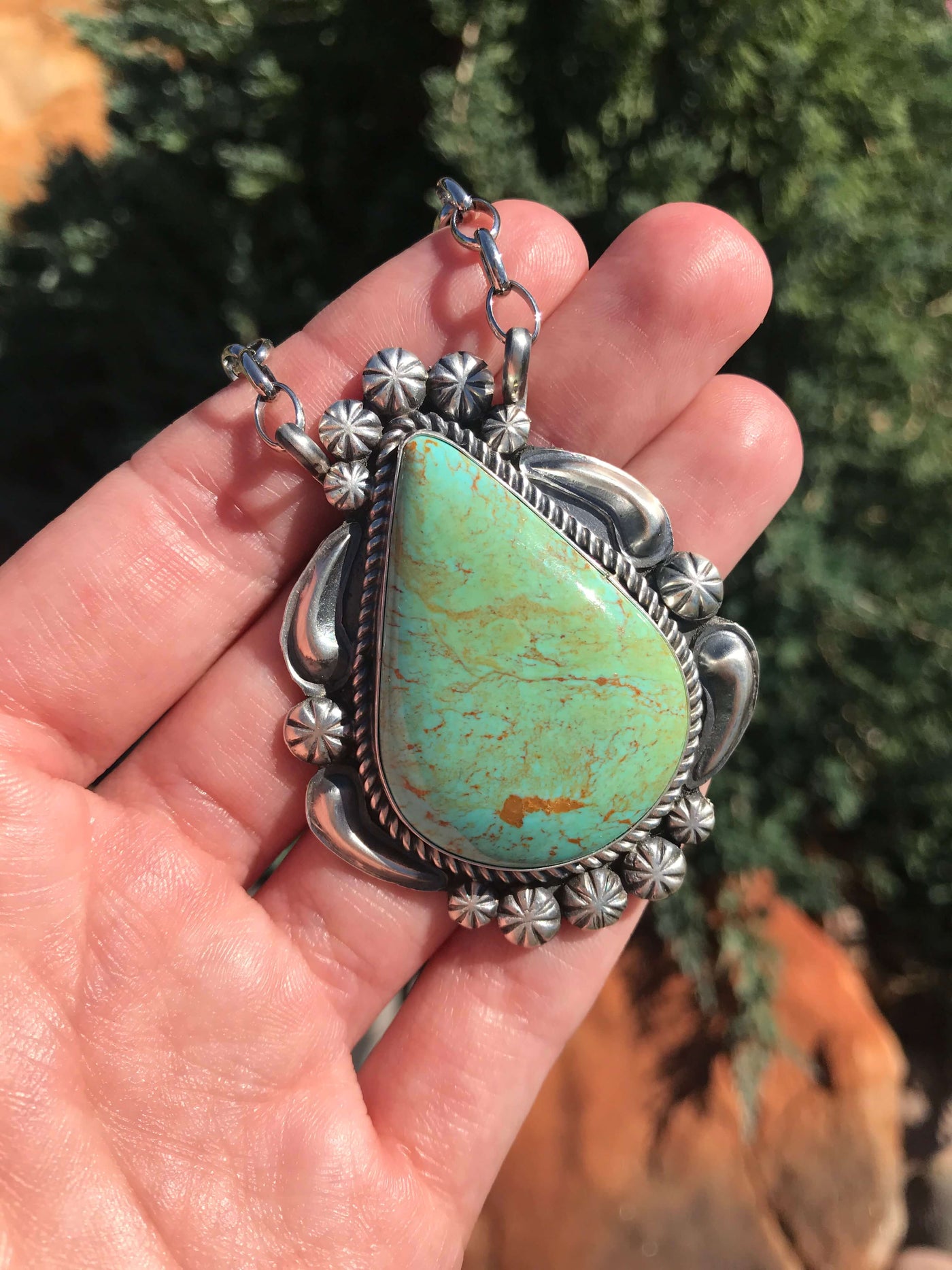 The Palo Pinto XL Turquoise Necklace, 13-Necklaces-Calli Co., Turquoise and Silver Jewelry, Native American Handmade, Zuni Tribe, Navajo Tribe, Brock Texas