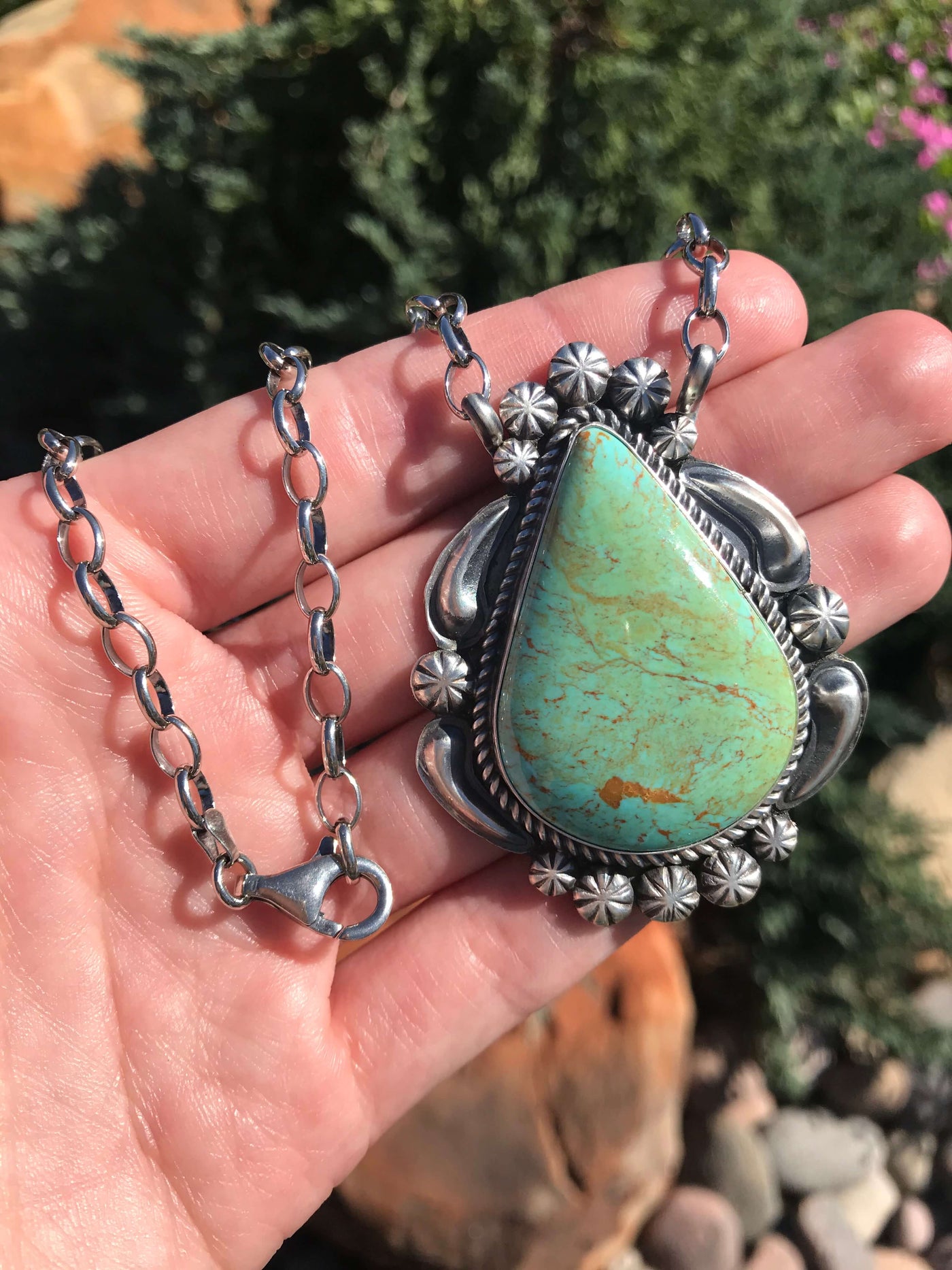 The Palo Pinto XL Turquoise Necklace, 13-Necklaces-Calli Co., Turquoise and Silver Jewelry, Native American Handmade, Zuni Tribe, Navajo Tribe, Brock Texas