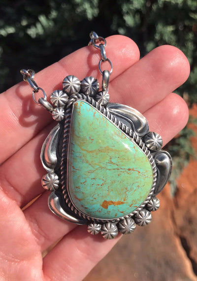 The Palo Pinto XL Turquoise Necklace, 13-Necklaces-Calli Co., Turquoise and Silver Jewelry, Native American Handmade, Zuni Tribe, Navajo Tribe, Brock Texas
