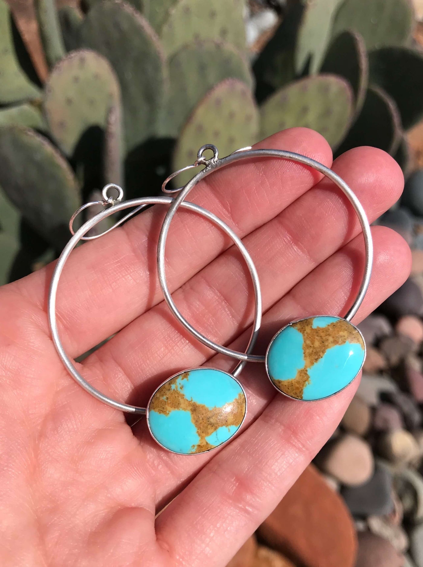 The Rio Turquoise Hoop Earrings, 7-Earrings-Calli Co., Turquoise and Silver Jewelry, Native American Handmade, Zuni Tribe, Navajo Tribe, Brock Texas