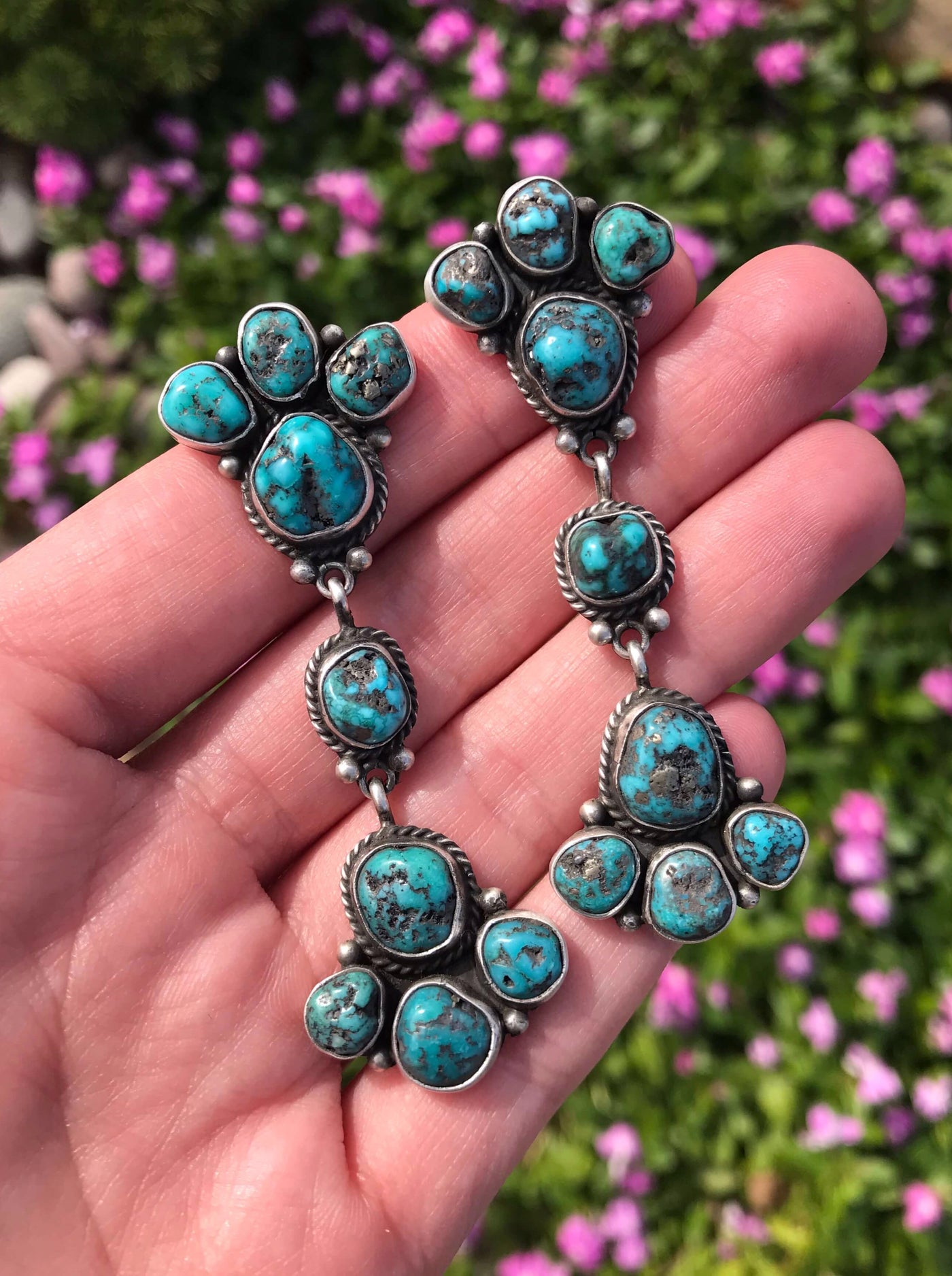 The Agave Turquoise Earrings-Earrings-Calli Co., Turquoise and Silver Jewelry, Native American Handmade, Zuni Tribe, Navajo Tribe, Brock Texas