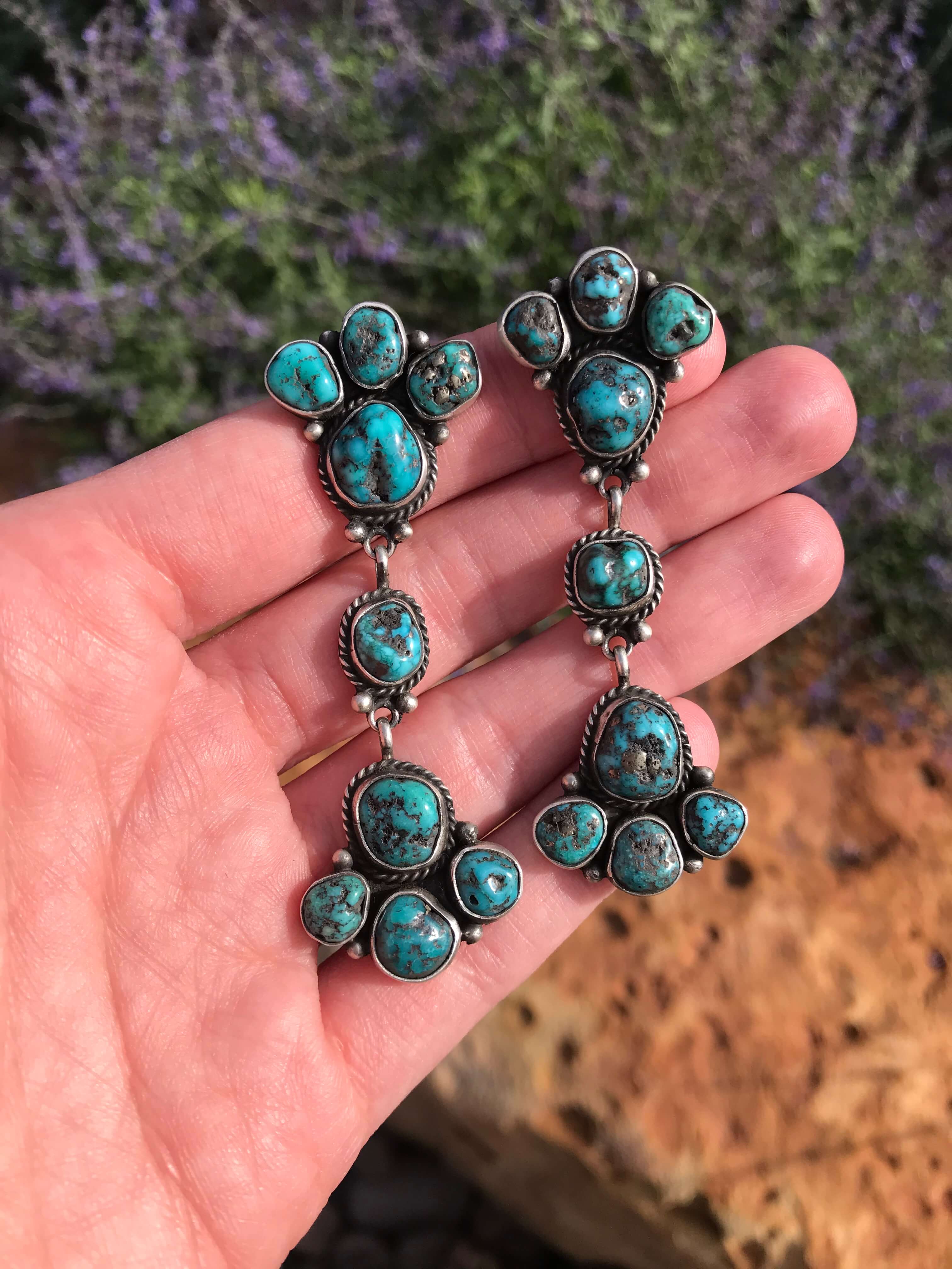 The Agave Turquoise Earrings-Earrings-Calli Co., Turquoise and Silver Jewelry, Native American Handmade, Zuni Tribe, Navajo Tribe, Brock Texas