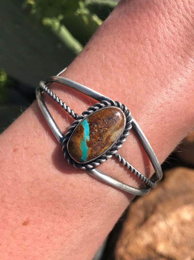 The Rutland Turquoise Cuff-Bracelets & Cuffs-Calli Co., Turquoise and Silver Jewelry, Native American Handmade, Zuni Tribe, Navajo Tribe, Brock Texas