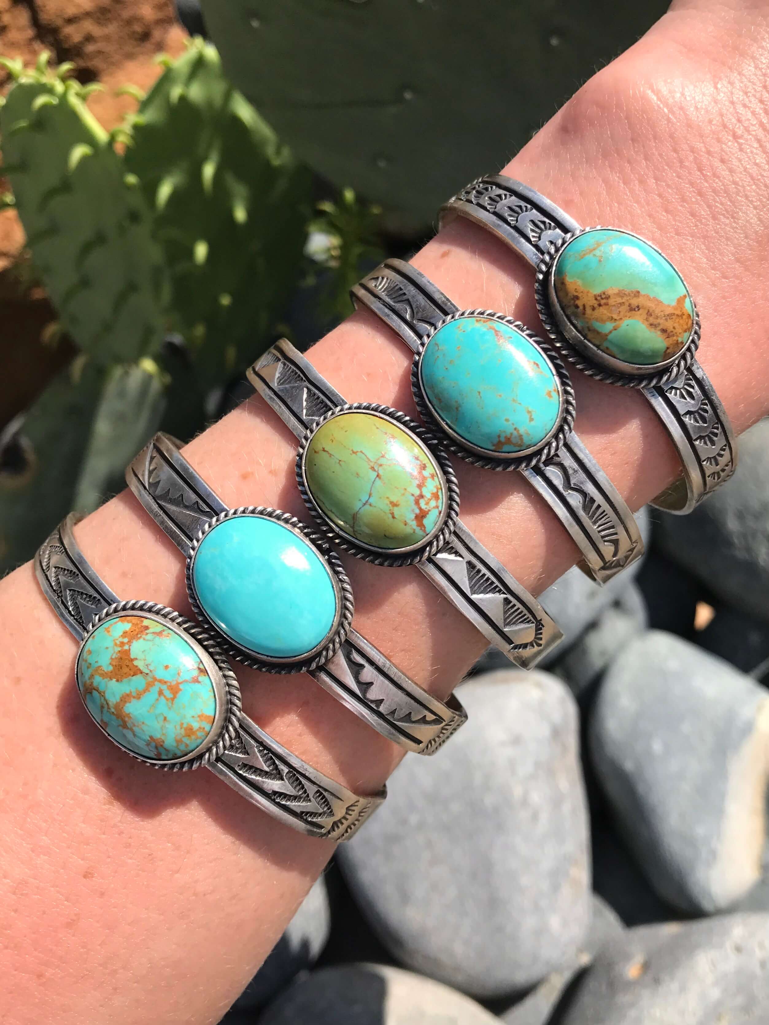 The Reese Turquoise Cuffs-Bracelets & Cuffs-Calli Co., Turquoise and Silver Jewelry, Native American Handmade, Zuni Tribe, Navajo Tribe, Brock Texas