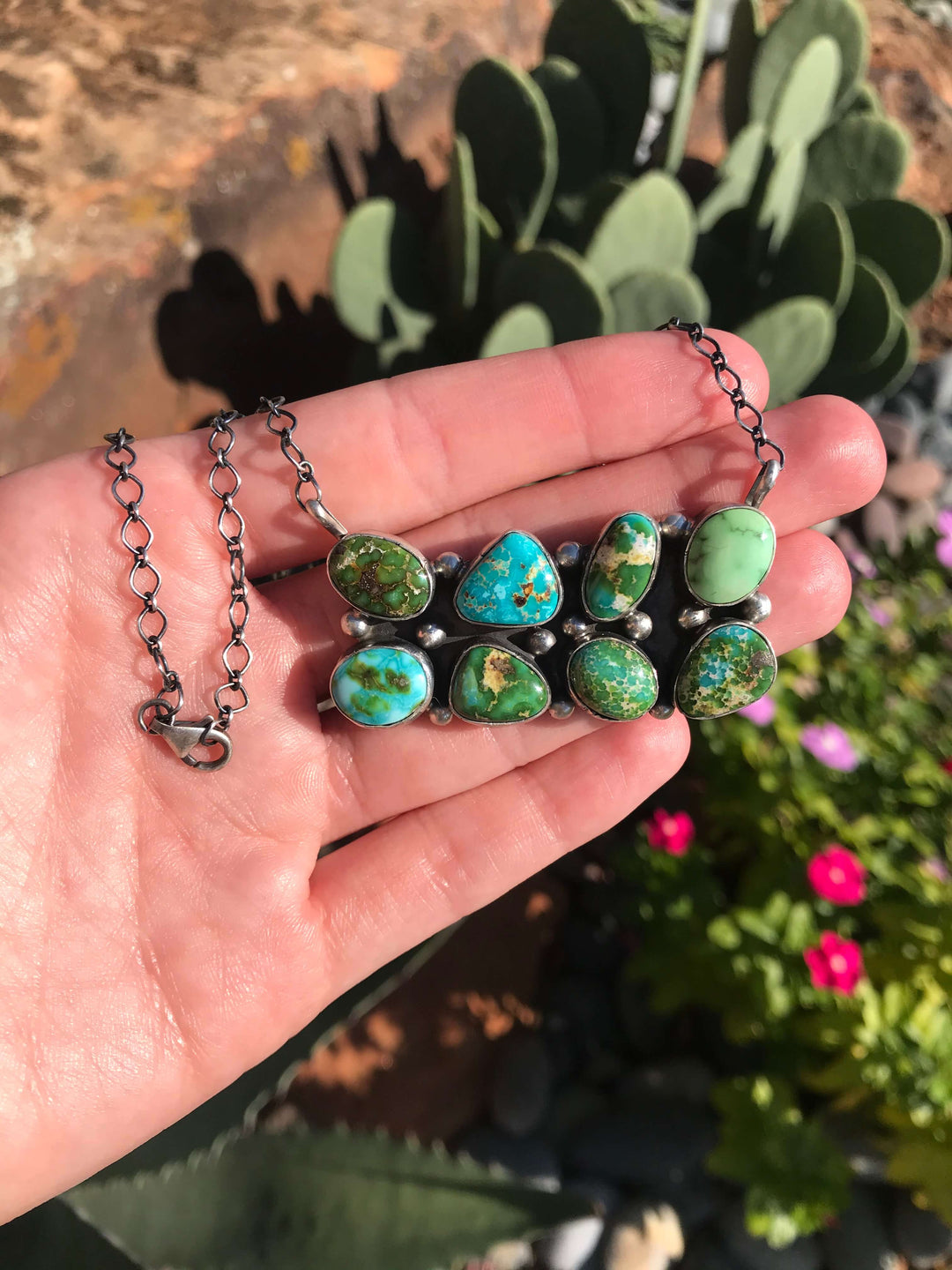 The Valle Verde Turquoise Necklace-Necklaces-Calli Co., Turquoise and Silver Jewelry, Native American Handmade, Zuni Tribe, Navajo Tribe, Brock Texas