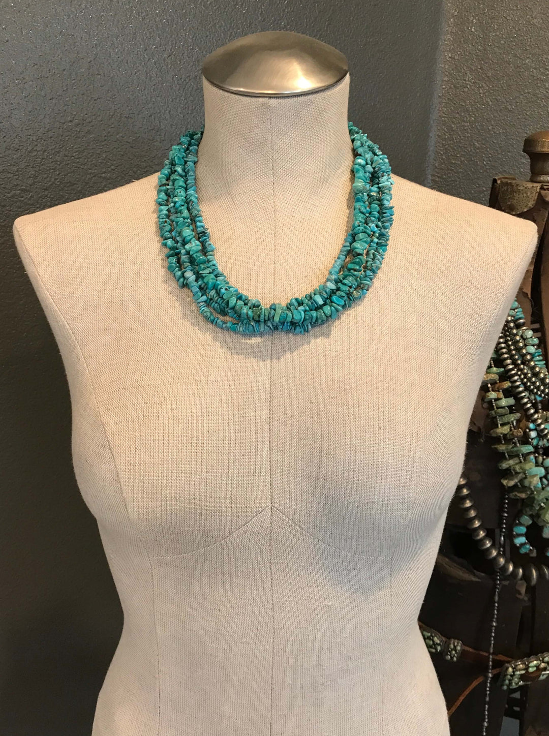The Alpine 5 Strand Necklace, 21"-Necklaces-Calli Co., Turquoise and Silver Jewelry, Native American Handmade, Zuni Tribe, Navajo Tribe, Brock Texas