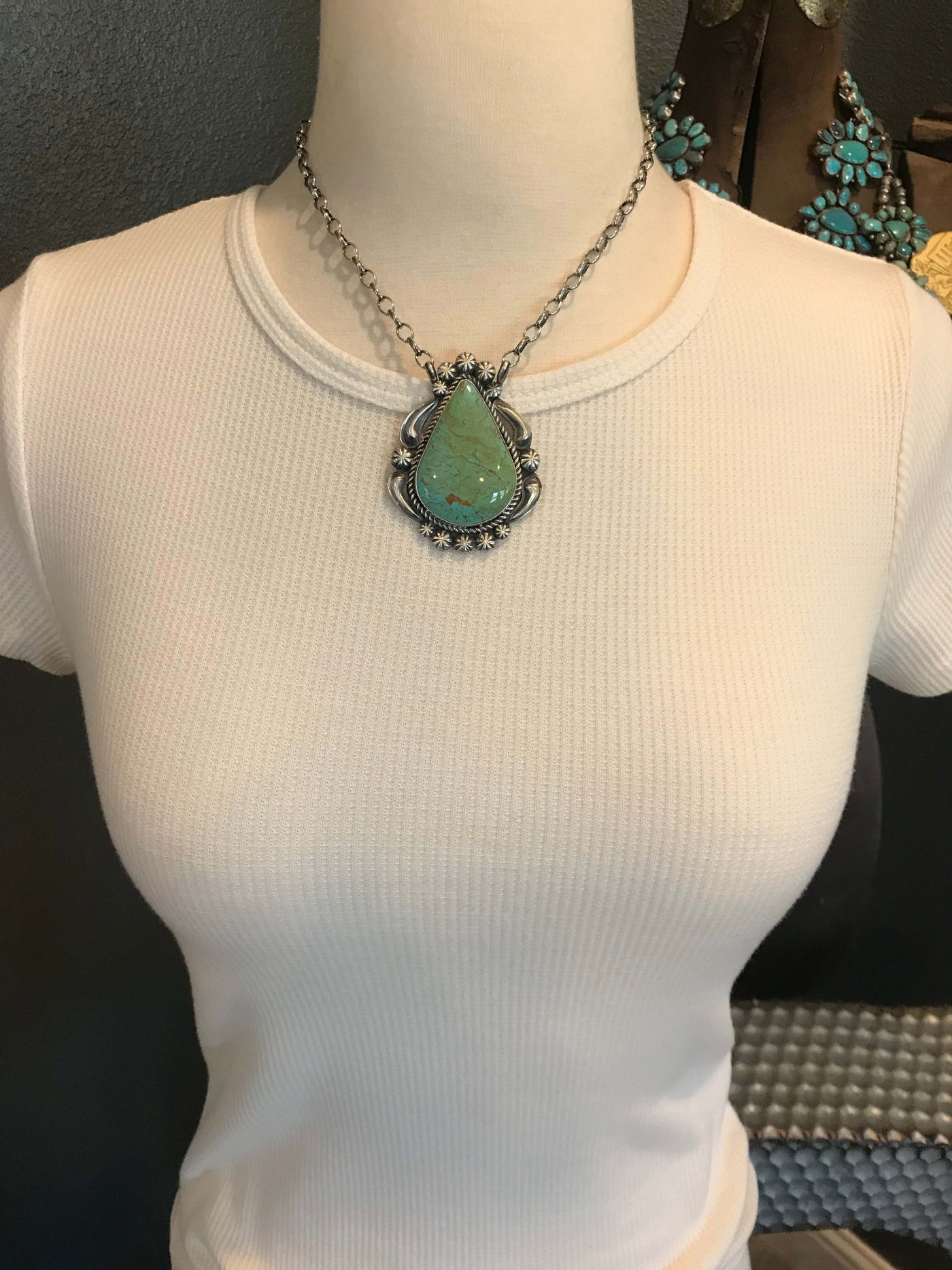 The Palo Pinto XL Turquoise Necklace, 13-Necklaces-Calli Co., Turquoise and Silver Jewelry, Native American Handmade, Zuni Tribe, Navajo Tribe, Brock Texas