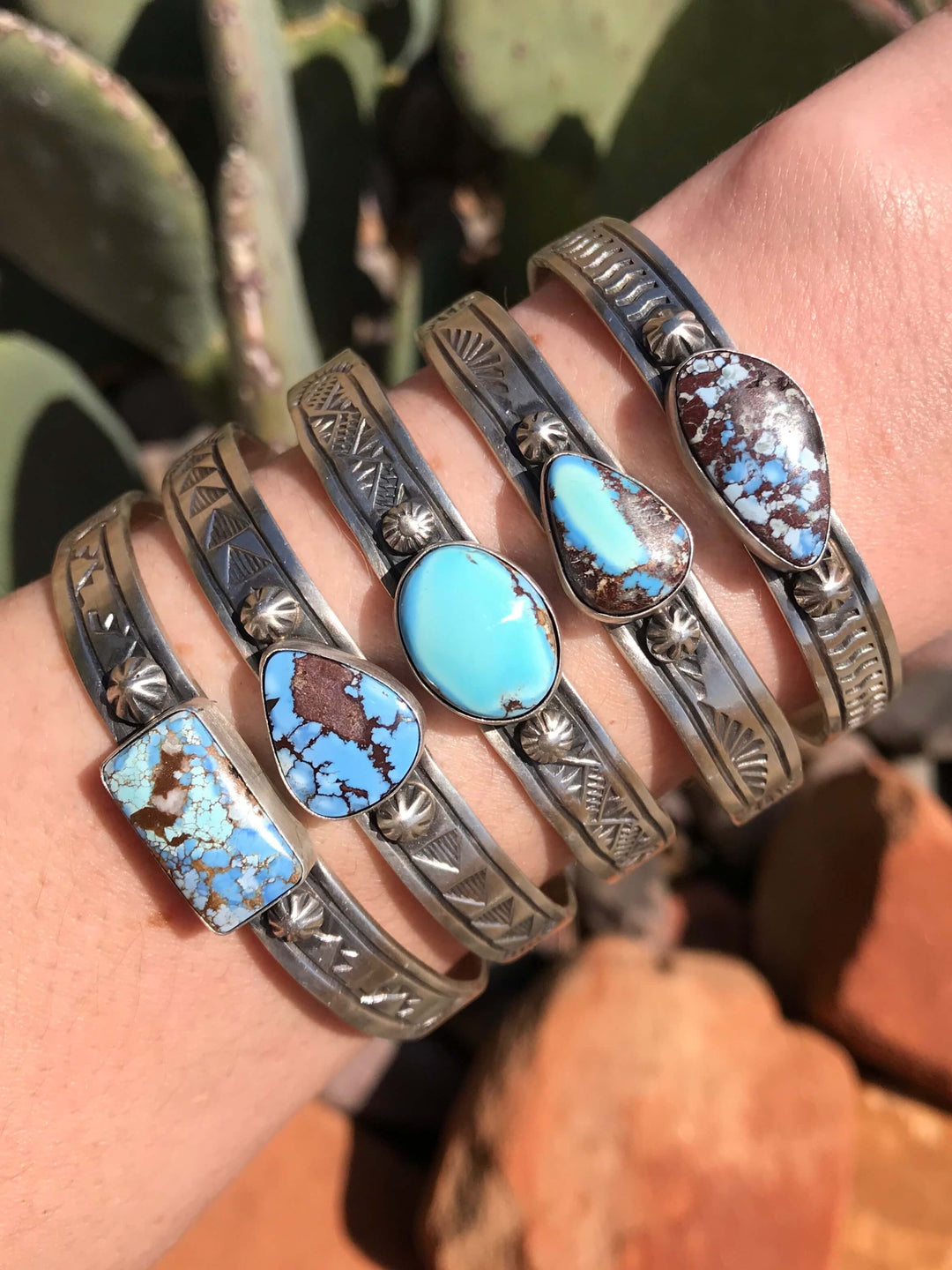 The Grady Golden Hills Turquoise Cuffs-Bracelets & Cuffs-Calli Co., Turquoise and Silver Jewelry, Native American Handmade, Zuni Tribe, Navajo Tribe, Brock Texas