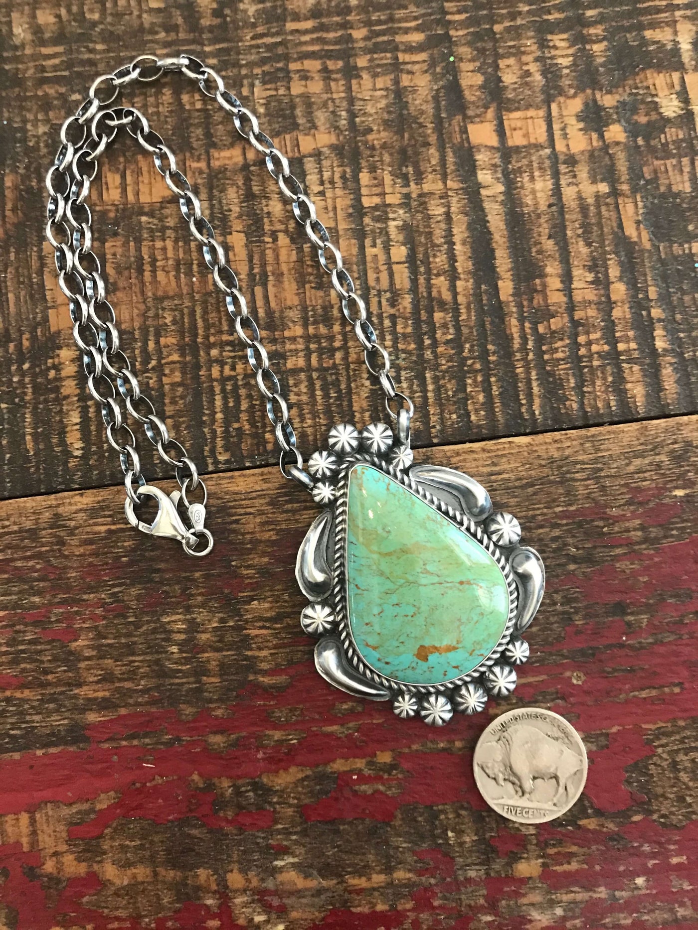 The Palo Pinto XL Turquoise Necklace, 13-Necklaces-Calli Co., Turquoise and Silver Jewelry, Native American Handmade, Zuni Tribe, Navajo Tribe, Brock Texas