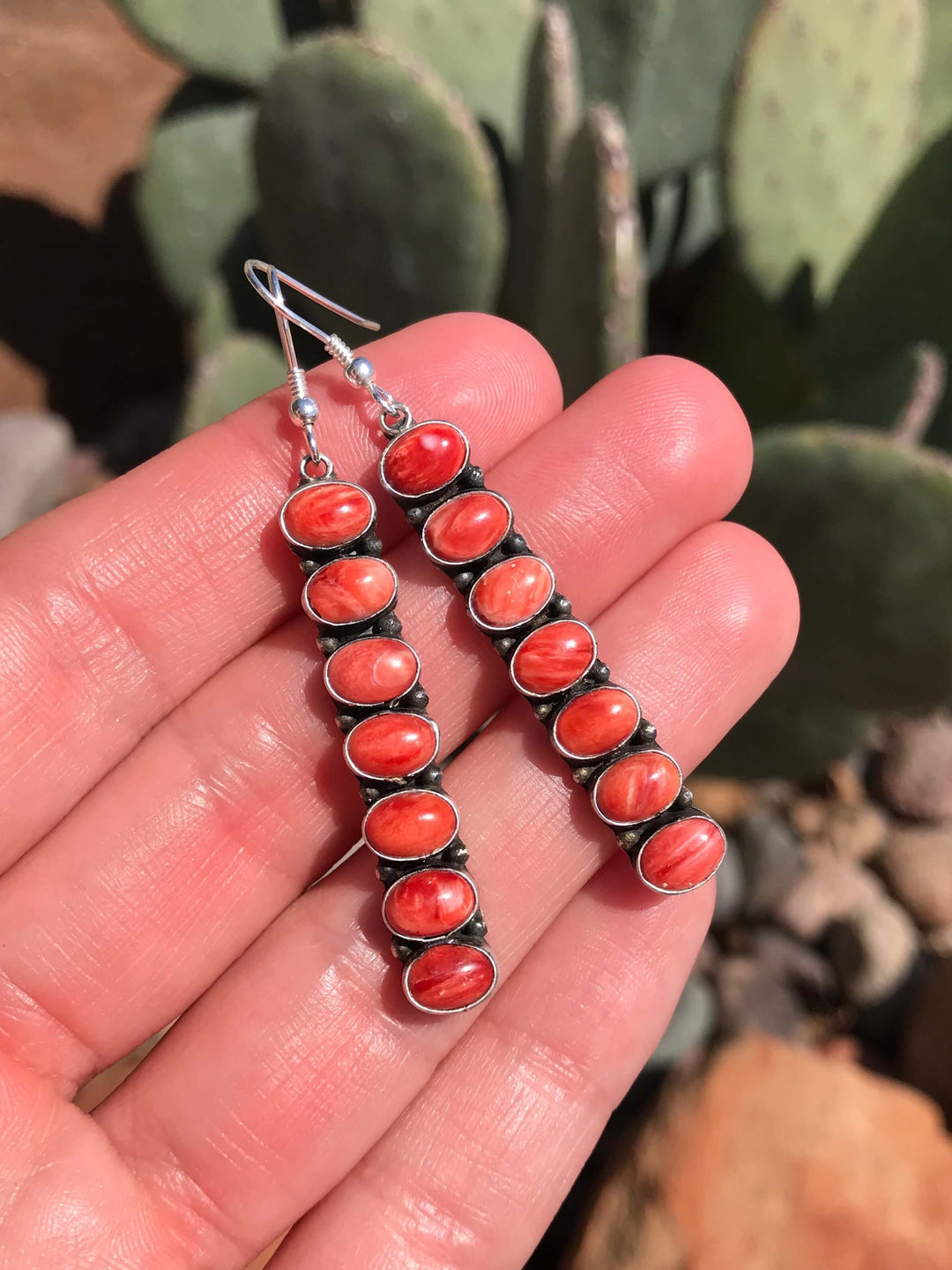 The Putnam Red Spiny Earrings, 2-Earrings-Calli Co., Turquoise and Silver Jewelry, Native American Handmade, Zuni Tribe, Navajo Tribe, Brock Texas