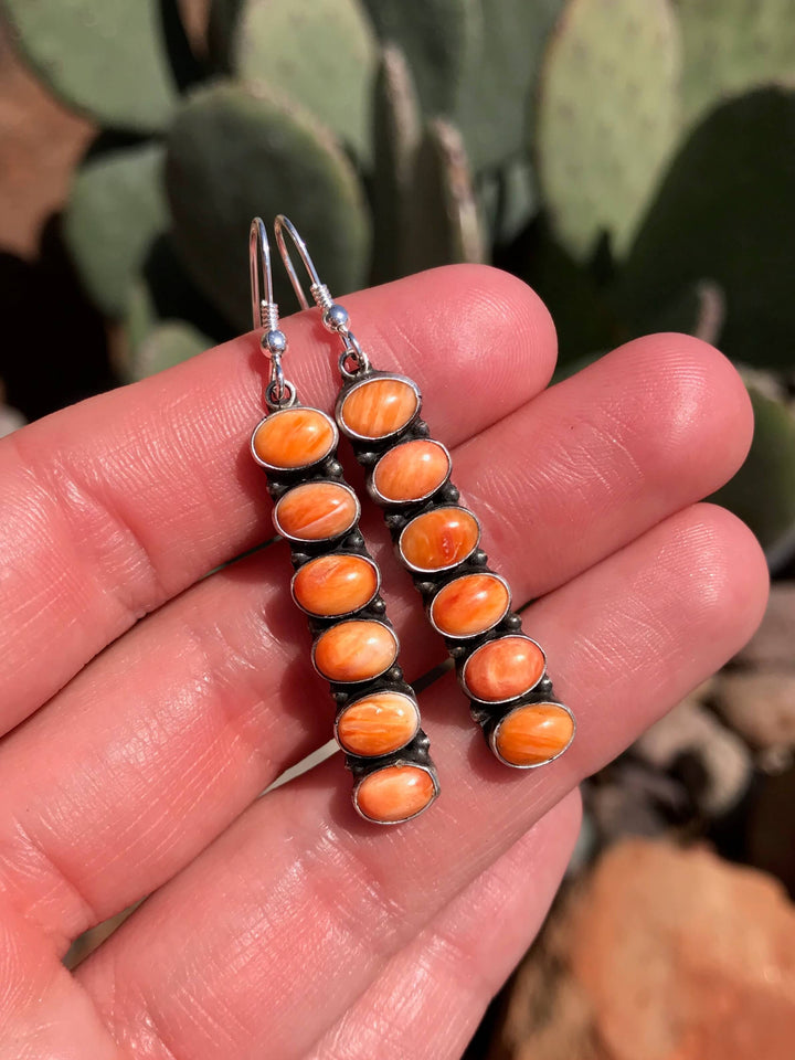 The Gundy Orange Spiny Earrings-Earrings-Calli Co., Turquoise and Silver Jewelry, Native American Handmade, Zuni Tribe, Navajo Tribe, Brock Texas