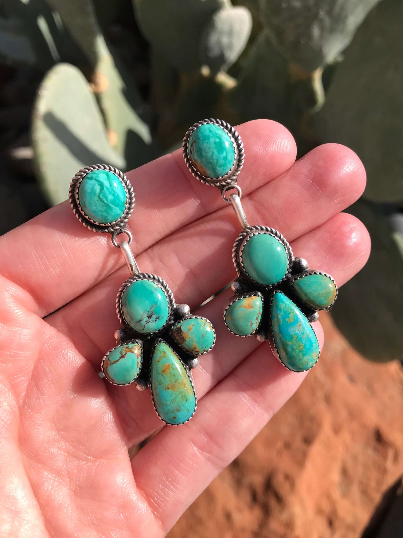 The Texline Earrings, 7-Earrings-Calli Co., Turquoise and Silver Jewelry, Native American Handmade, Zuni Tribe, Navajo Tribe, Brock Texas