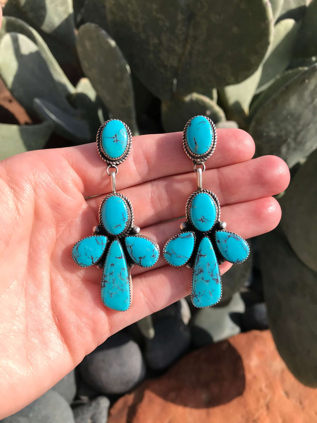 The Texline Earrings, 5-Earrings-Calli Co., Turquoise and Silver Jewelry, Native American Handmade, Zuni Tribe, Navajo Tribe, Brock Texas