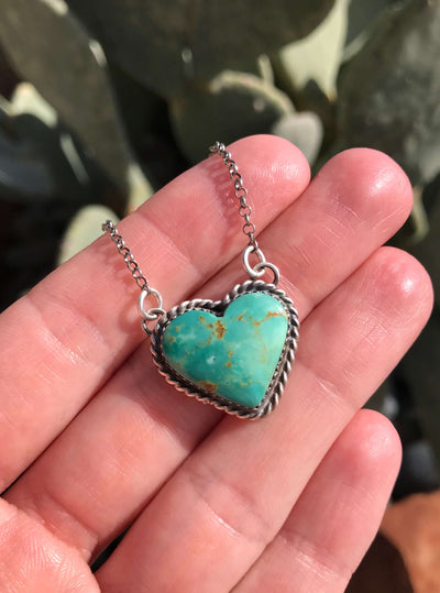 The Heart Necklace, 89-Necklaces-Calli Co., Turquoise and Silver Jewelry, Native American Handmade, Zuni Tribe, Navajo Tribe, Brock Texas