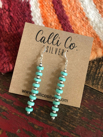 The Hanson Turquoise and Pearl Earrings-Earrings-Calli Co., Turquoise and Silver Jewelry, Native American Handmade, Zuni Tribe, Navajo Tribe, Brock Texas