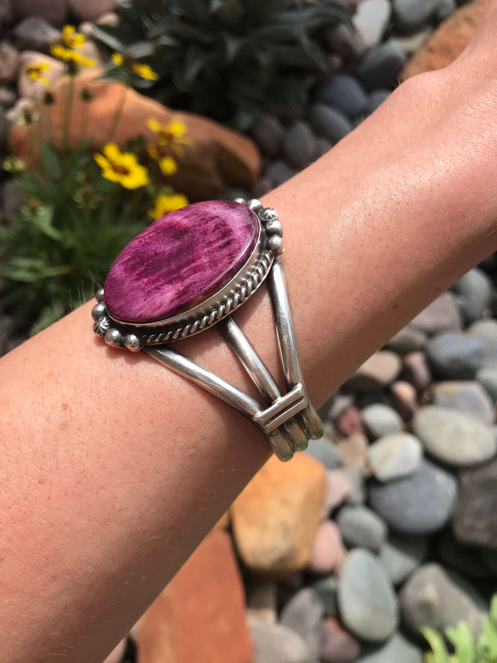 The Collee Purple Spiny Cuff-Bracelets & Cuffs-Calli Co., Turquoise and Silver Jewelry, Native American Handmade, Zuni Tribe, Navajo Tribe, Brock Texas