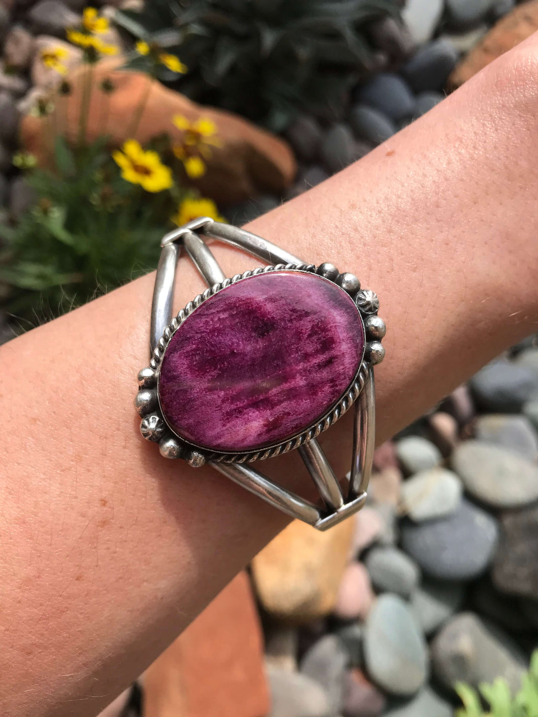 The Collee Purple Spiny Cuff-Bracelets & Cuffs-Calli Co., Turquoise and Silver Jewelry, Native American Handmade, Zuni Tribe, Navajo Tribe, Brock Texas