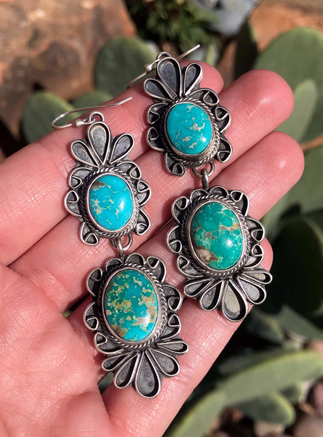 The Quinn Turquoise Earrings-Earrings-Calli Co., Turquoise and Silver Jewelry, Native American Handmade, Zuni Tribe, Navajo Tribe, Brock Texas